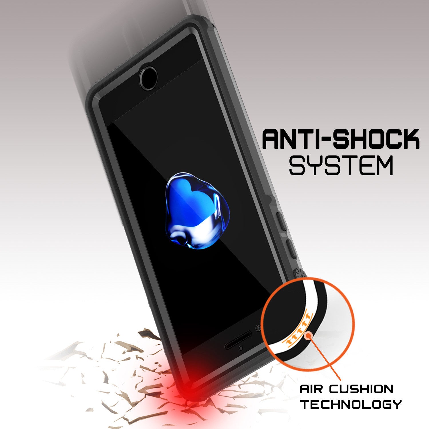 iPhone 7+ Plus Waterproof Case, PUNKcase CRYSTAL Black W/ Attached Screen Protector | Warranty