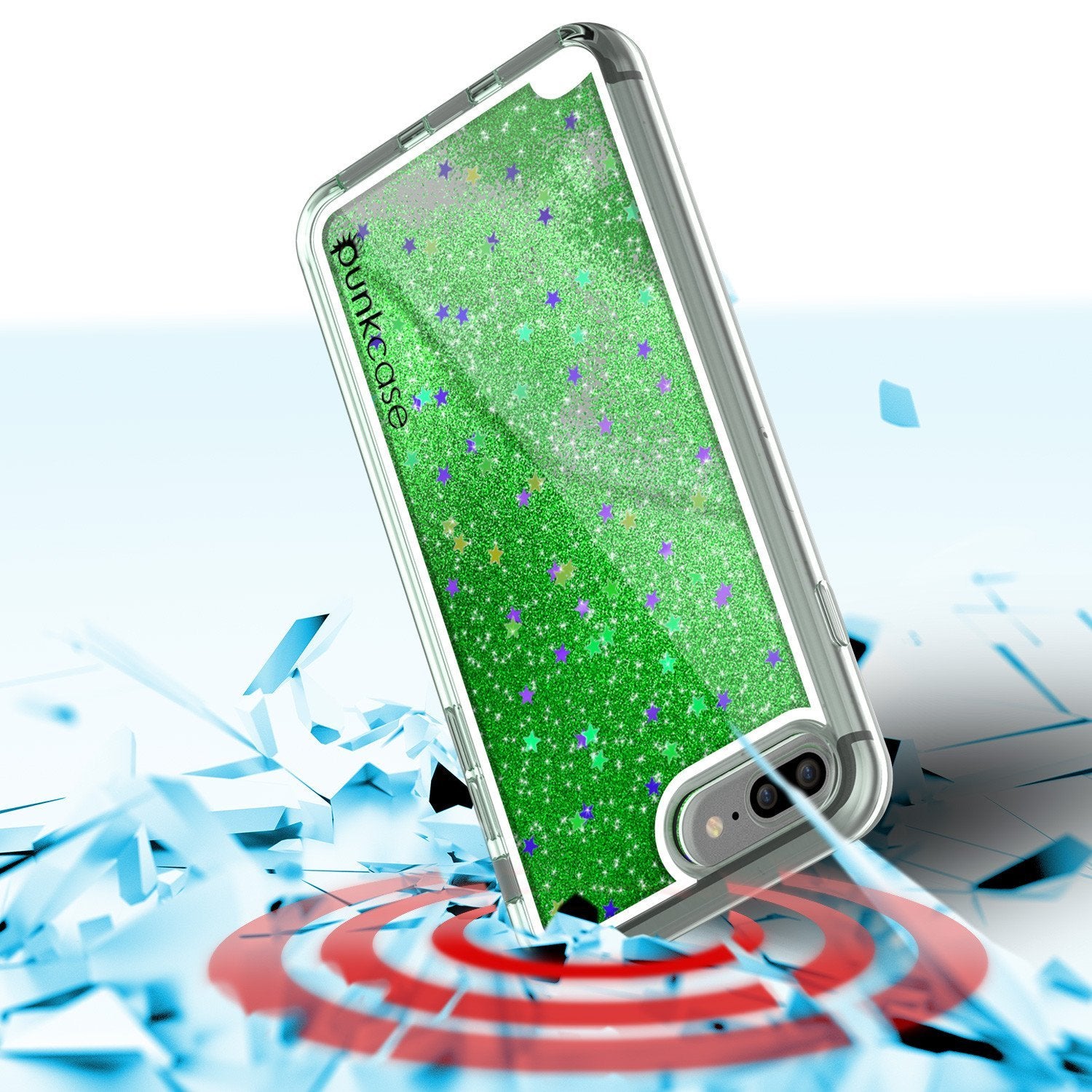 iPhone 8+ Plus Case, PunkCase LIQUID Green Series, Protective Dual Layer Floating Glitter Cover