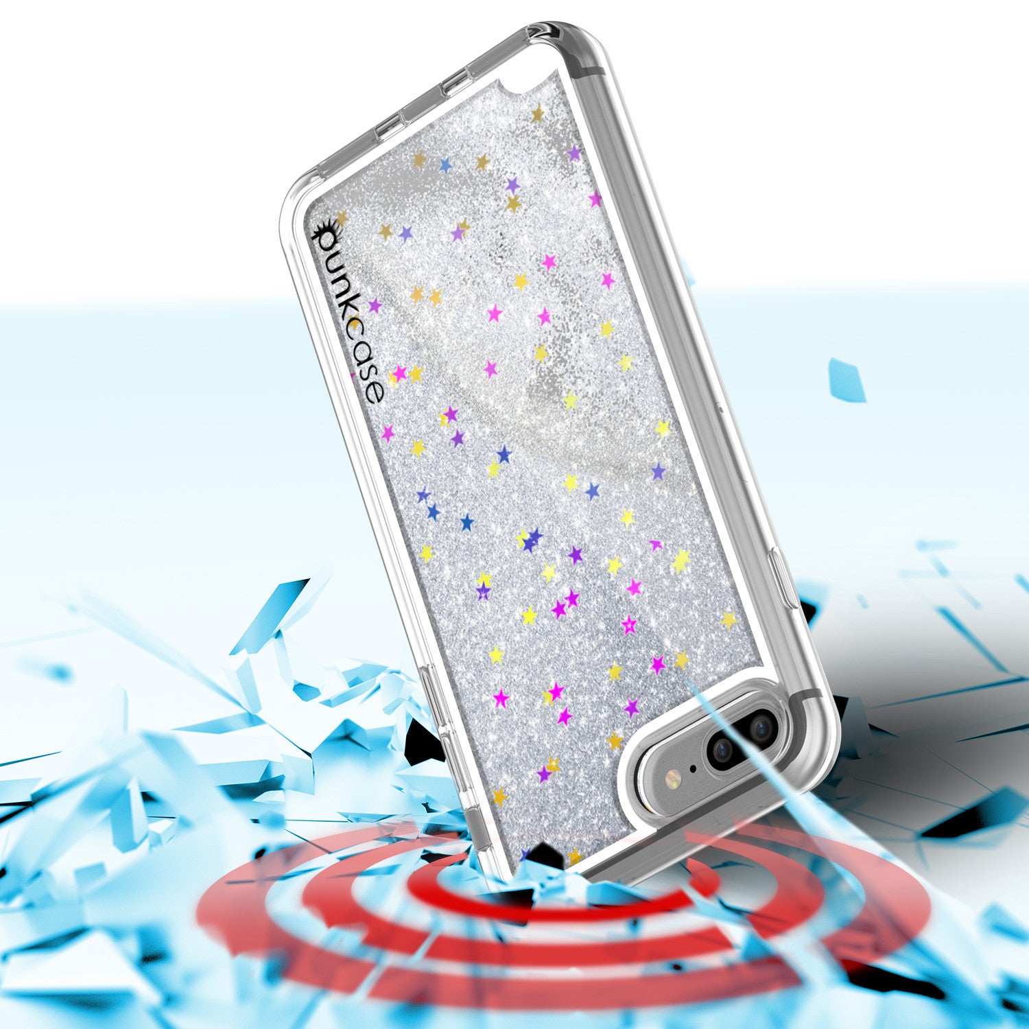 iPhone 7 Plus Case, PunkCase LIQUID Silver Series, Protective Dual Layer Floating Glitter Cover