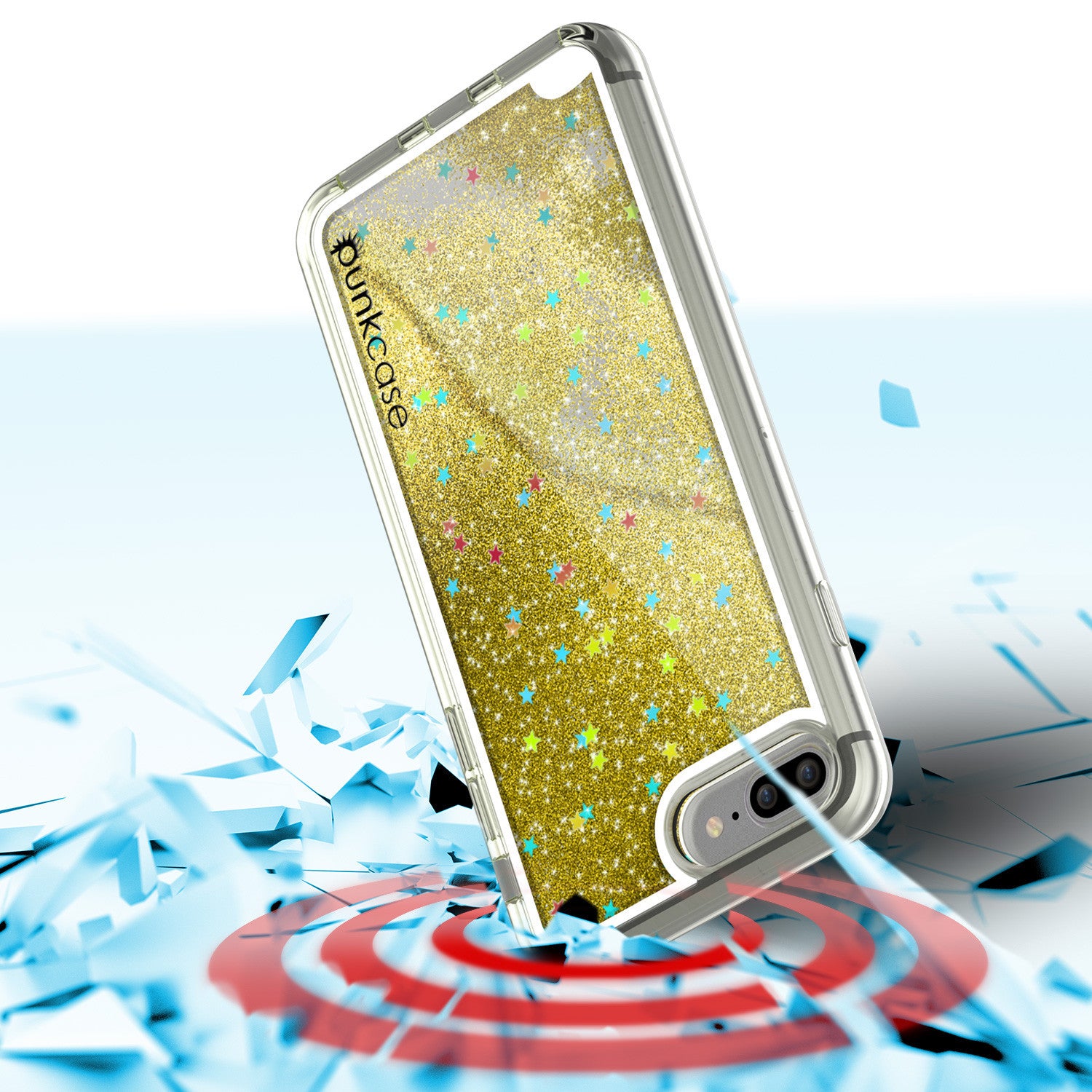 iPhone 7 Plus Case, PunkСase LIQUID Gold Series, Protective Dual Layer Floating Glitter Cover