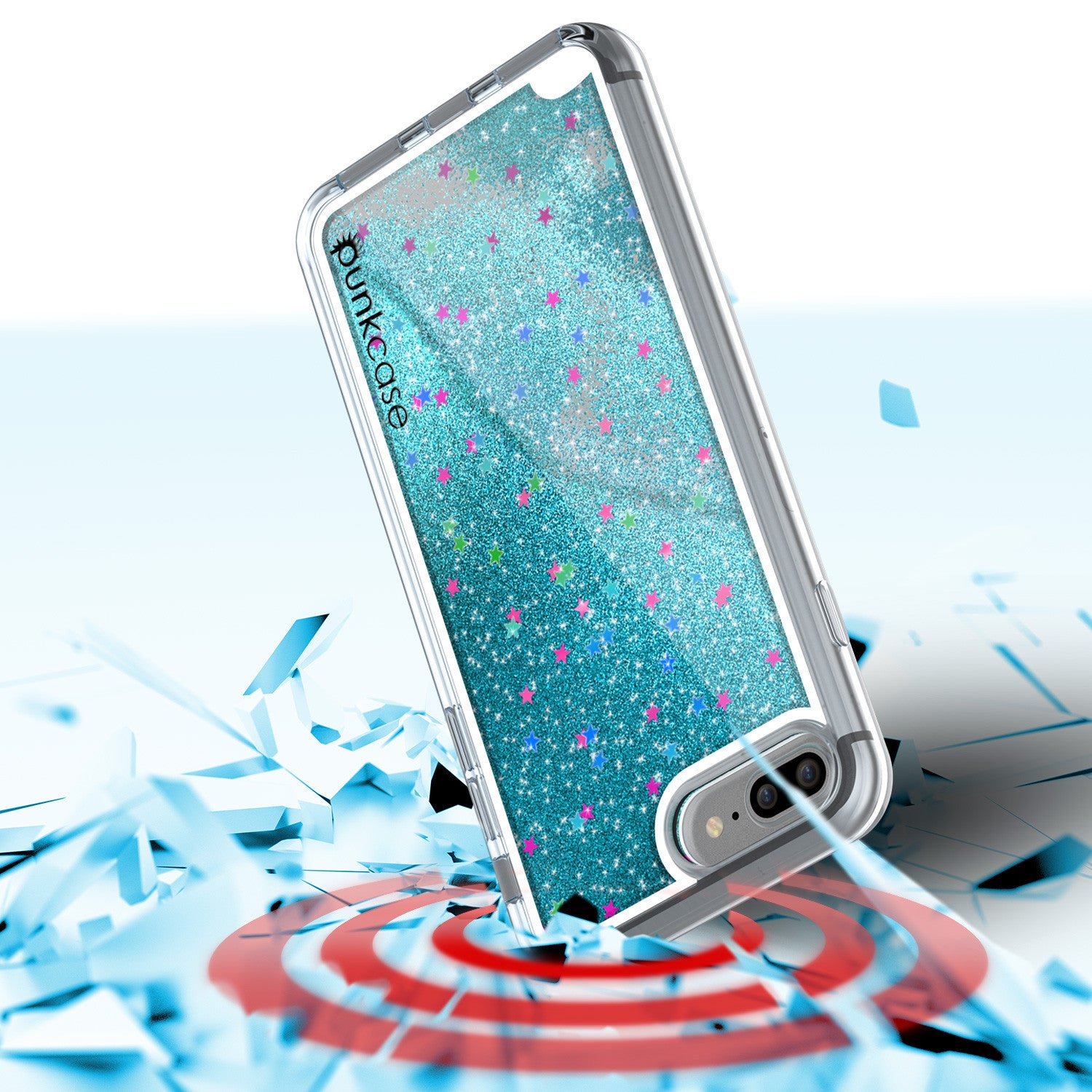 iPhone 7 Plus Case, PunkCase LIQUID Teal Series, Protective Dual Layer Floating Glitter Cover