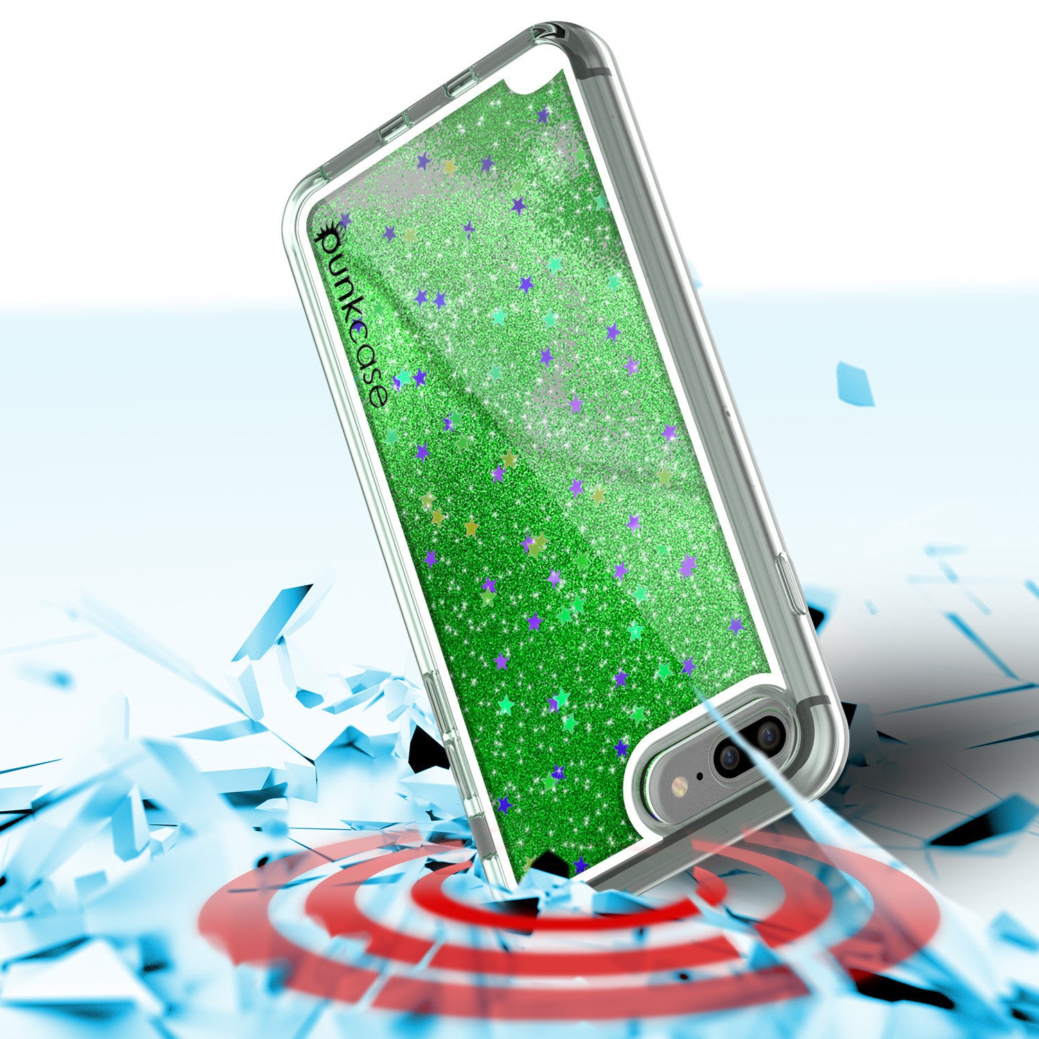 iPhone 7 Plus Case, PunkCase LIQUID Green Series, Protective Dual Layer Floating Glitter Cover