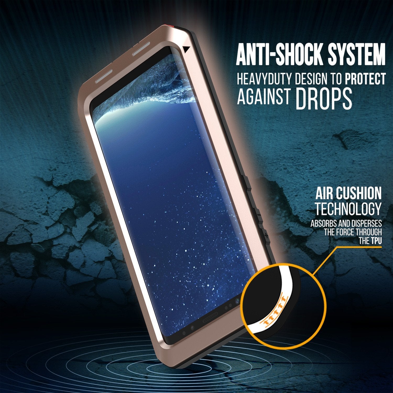 Galaxy Note 8 Case, PUNKcase Metallic Gold Shockproof Slim Metal Armor Case