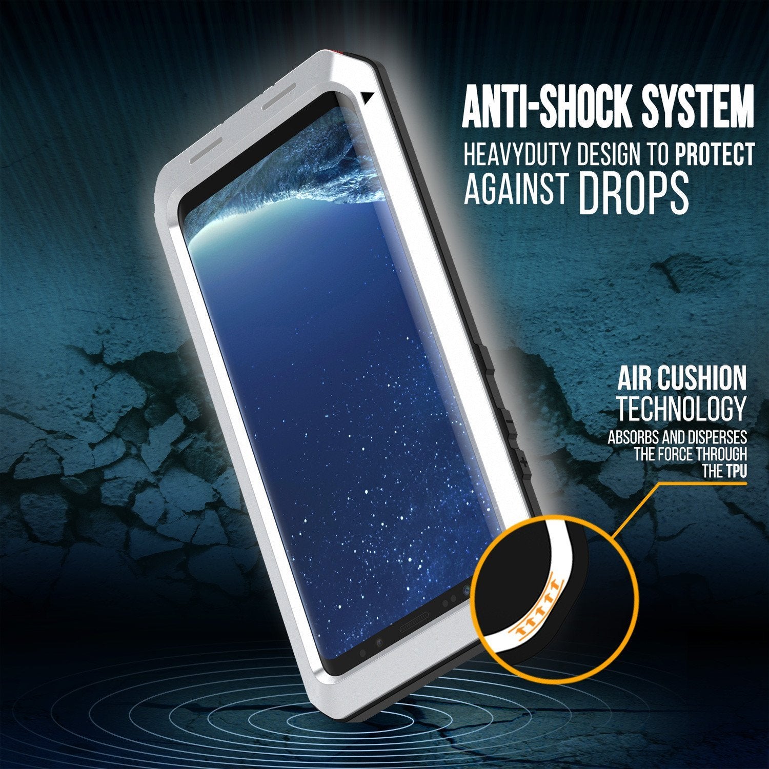Galaxy Note 8 Case, PUNKcase Metallic White Shockproof Slim Metal Armor Case
