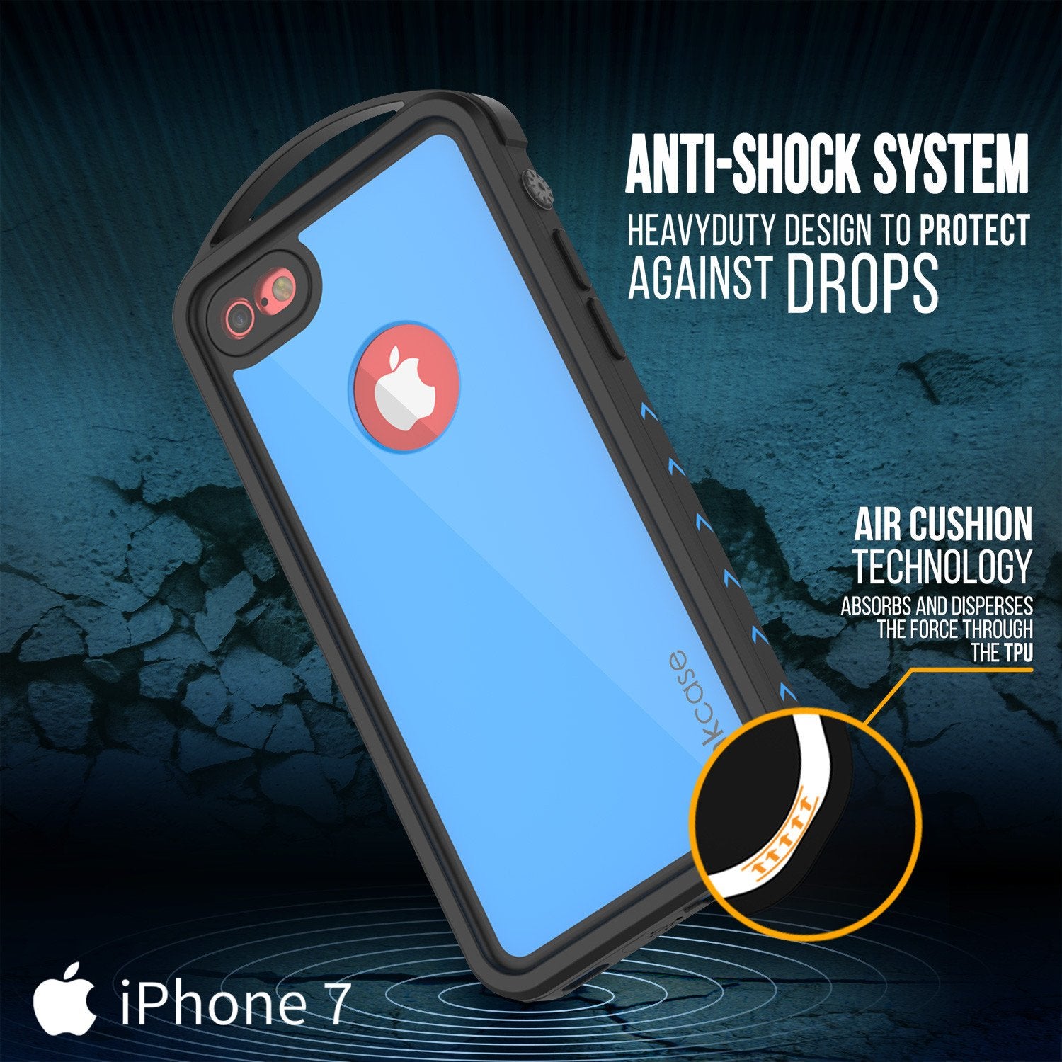 iPhone 7 Waterproof Case, Punkcase ALPINE Series, Light Blue | Heavy Duty Armor Cover