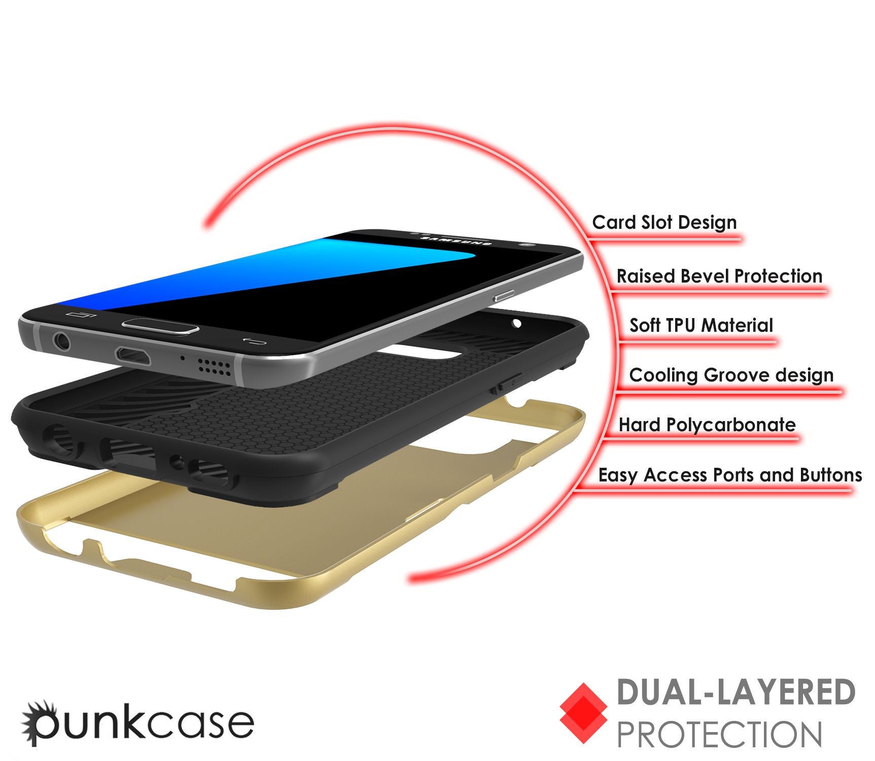 PUNKCASE - Slot Series Slim Armor Soft Case for Samsung S7 Edge | Gold
