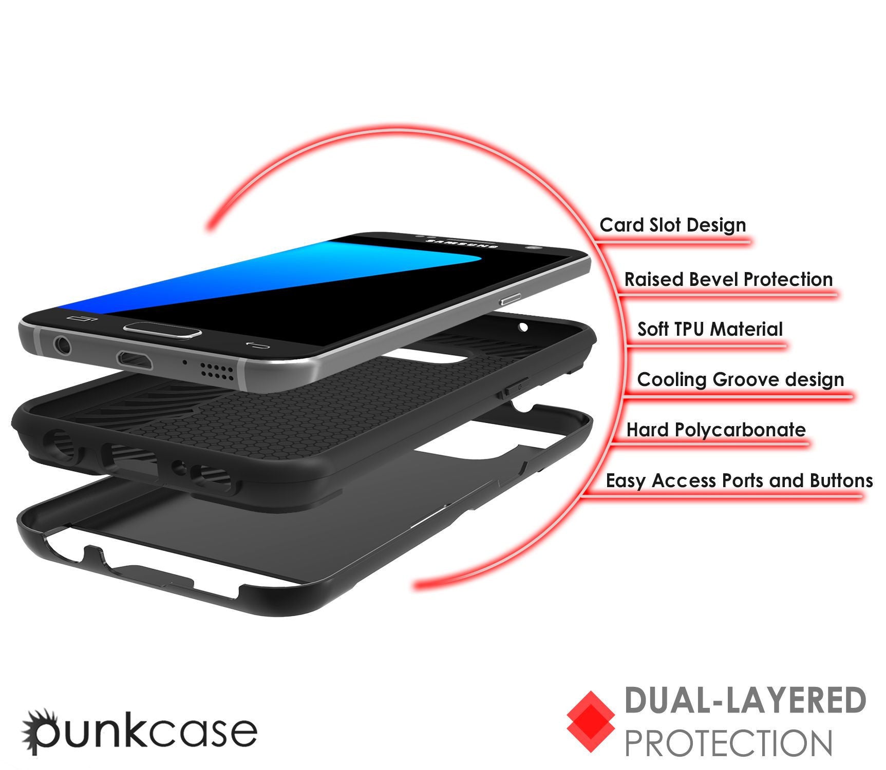 PUNKCASE - Slot Series Slim Armor Soft Case for Samsung S7 Edge | Black