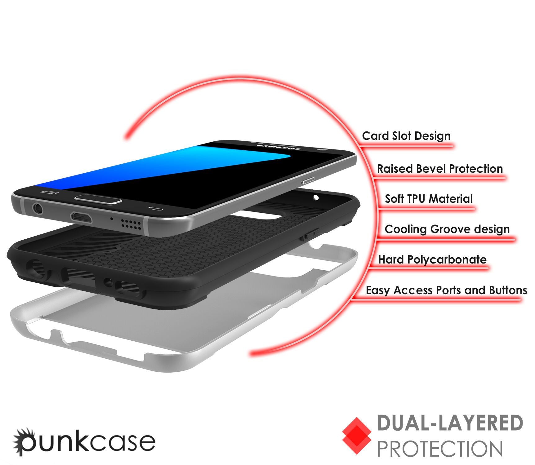 PUNKCASE - Slot Series Slim Armor Soft Case for Samsung S7 Edge | Silver