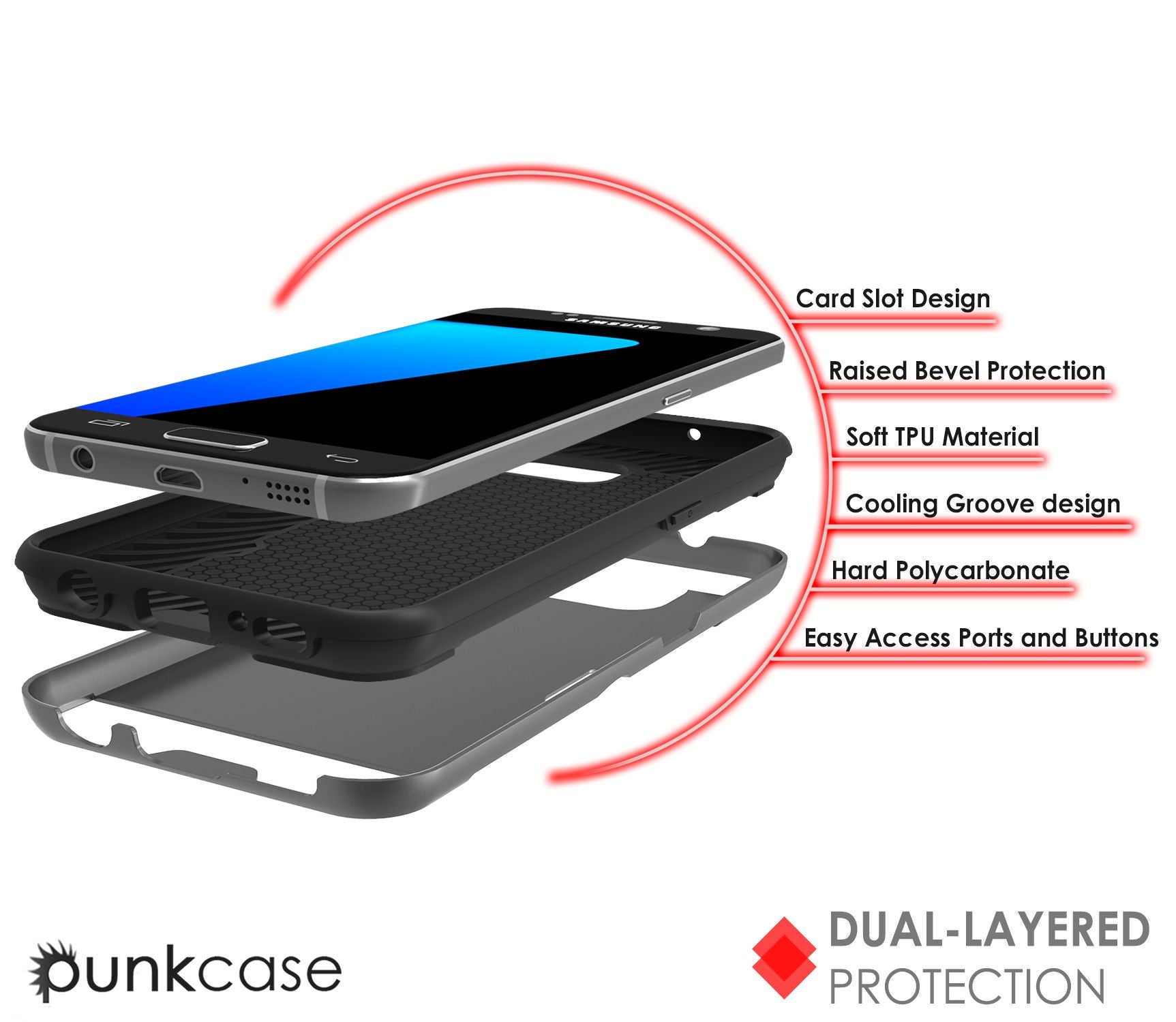PUNKCASE - Slot Series Slim Armor Soft Case for Samsung S7 Edge | Grey