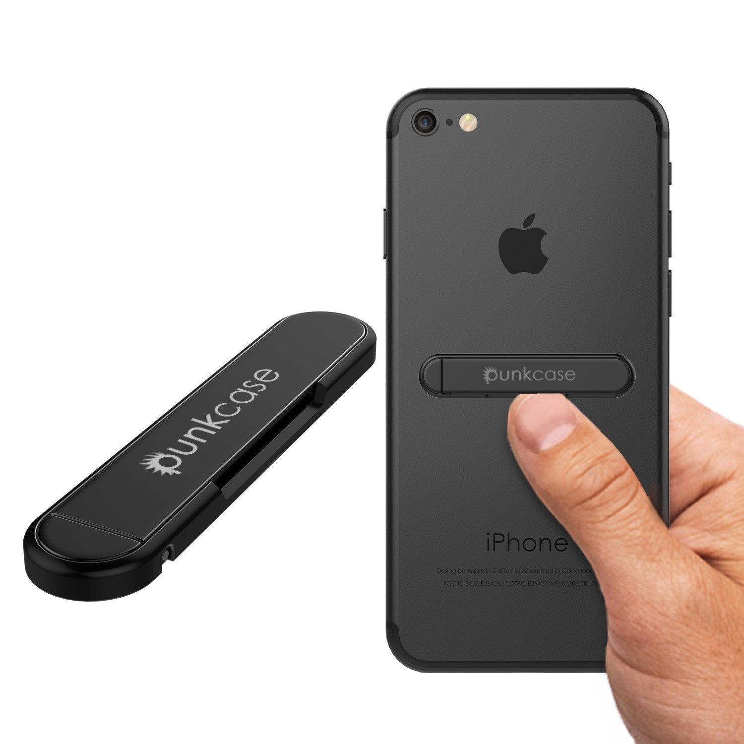 PUNKCASE FlickStick Universal Cell Phone Kickstand for all Mobile Phones & Cases with Flat Backs, One Finger Operation (Black)