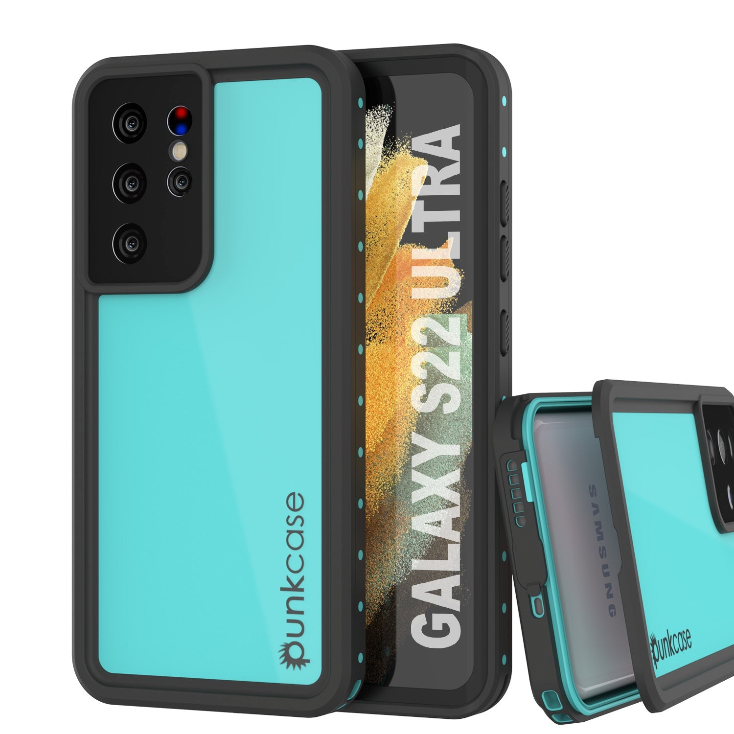 Galaxy S22 Ultra Waterproof Case PunkCase StudStar Teal Thin 6.6ft Underwater IP68 Shock/Snow Proof