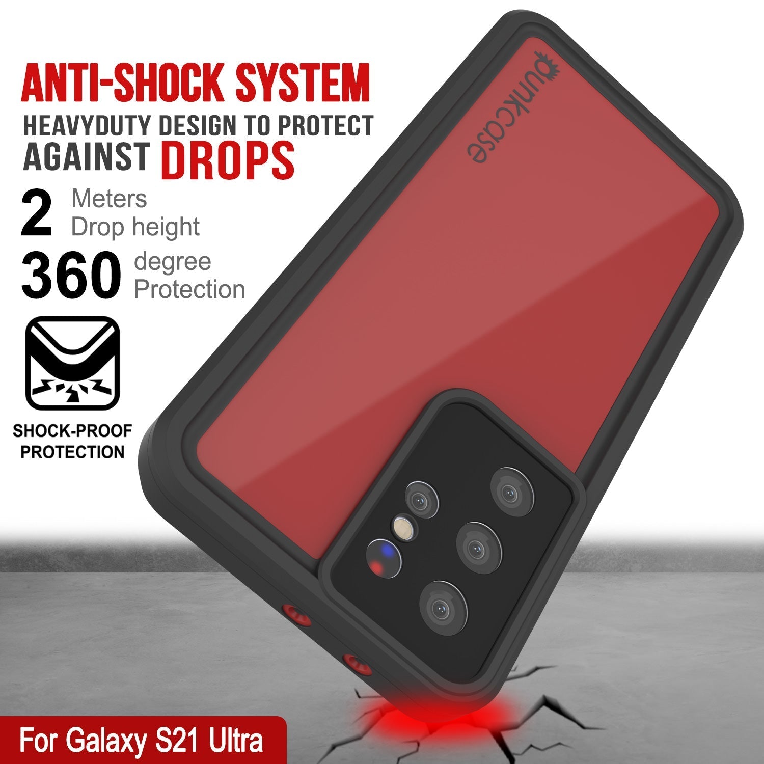 Galaxy S22 Ultra Waterproof Case PunkCase StudStar Red Thin 6.6ft Underwater IP68 Shock/Snow Proof