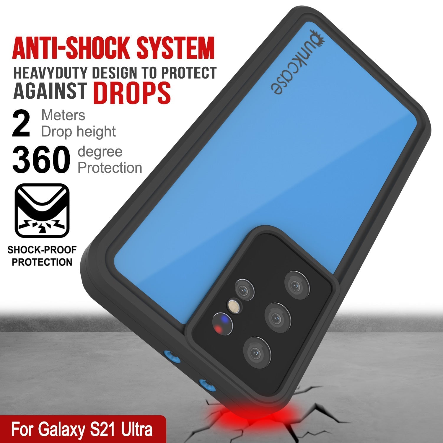 Galaxy S22 Ultra Waterproof Case PunkCase StudStar Light Blue Thin 6.6ft Underwater IP68 ShockProof