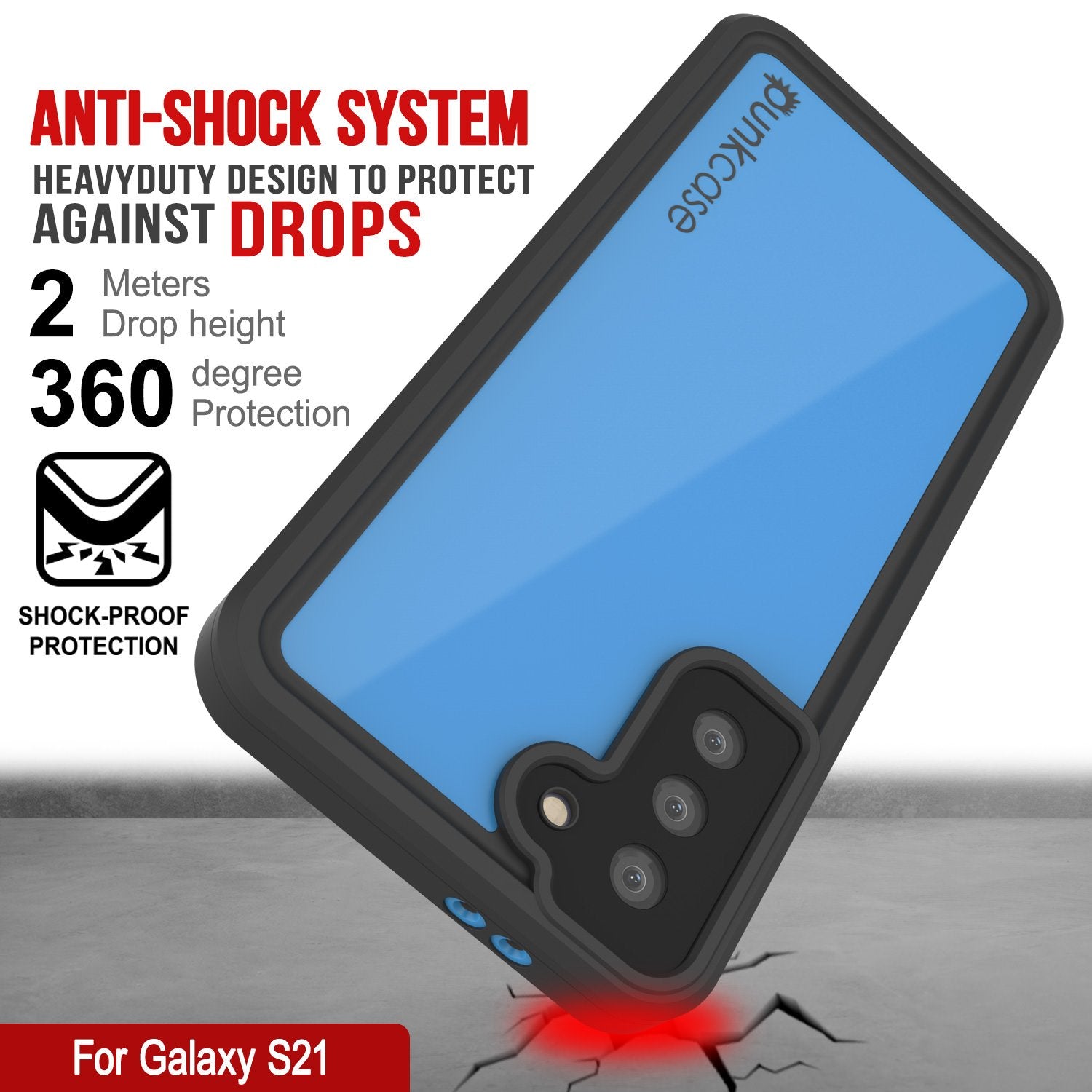 Galaxy S21 Waterproof Case PunkCase StudStar Light Blue Thin 6.6ft Underwater IP68 ShockProof