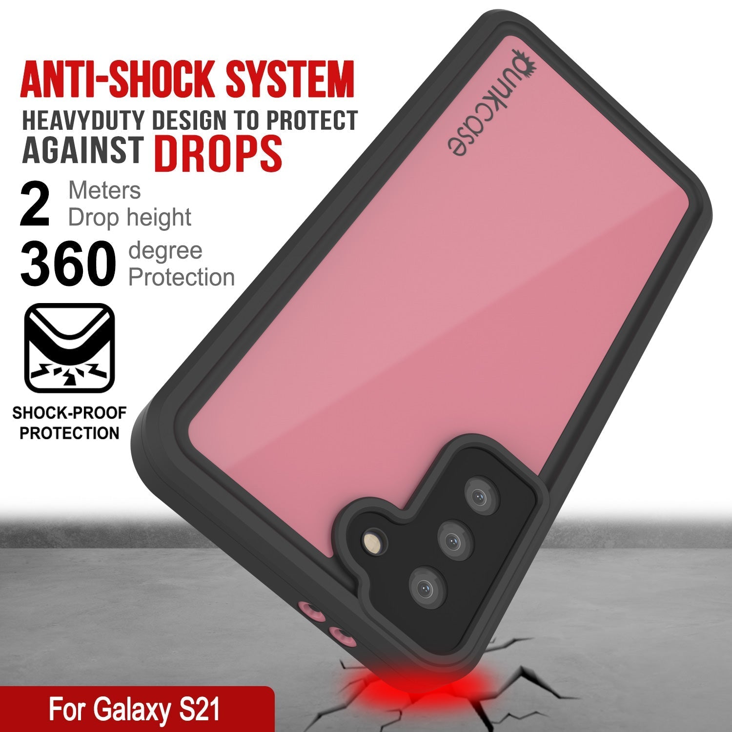 Galaxy S22 Waterproof Case PunkCase StudStar Pink Thin 6.6ft Underwater IP68 Shock/Snow Proof