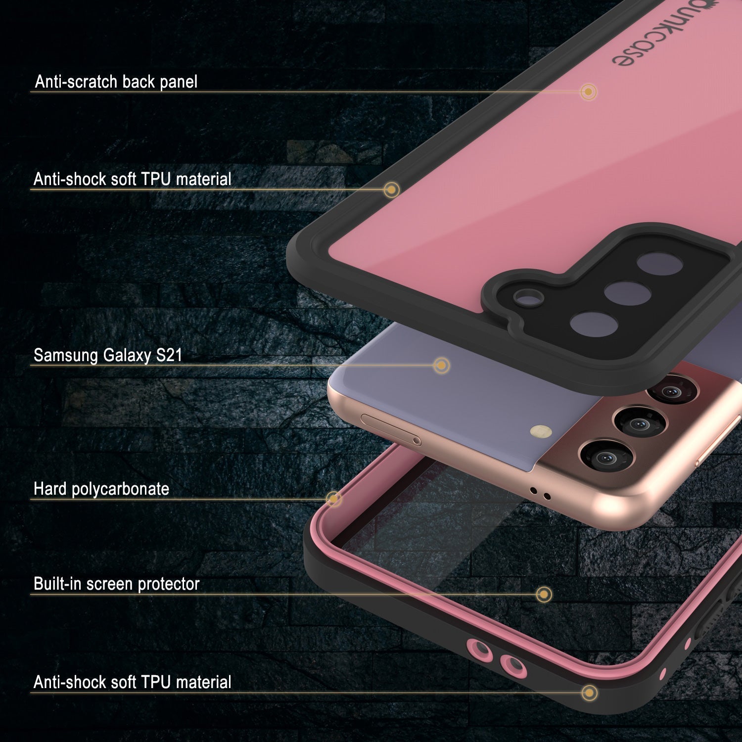 Galaxy S22 Waterproof Case PunkCase StudStar Pink Thin 6.6ft Underwater IP68 Shock/Snow Proof
