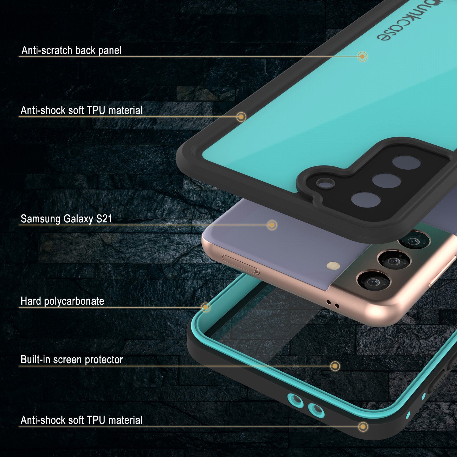 Galaxy S21 Waterproof Case PunkCase StudStar Teal Thin 6.6ft Underwater IP68 Shock/Snow Proof