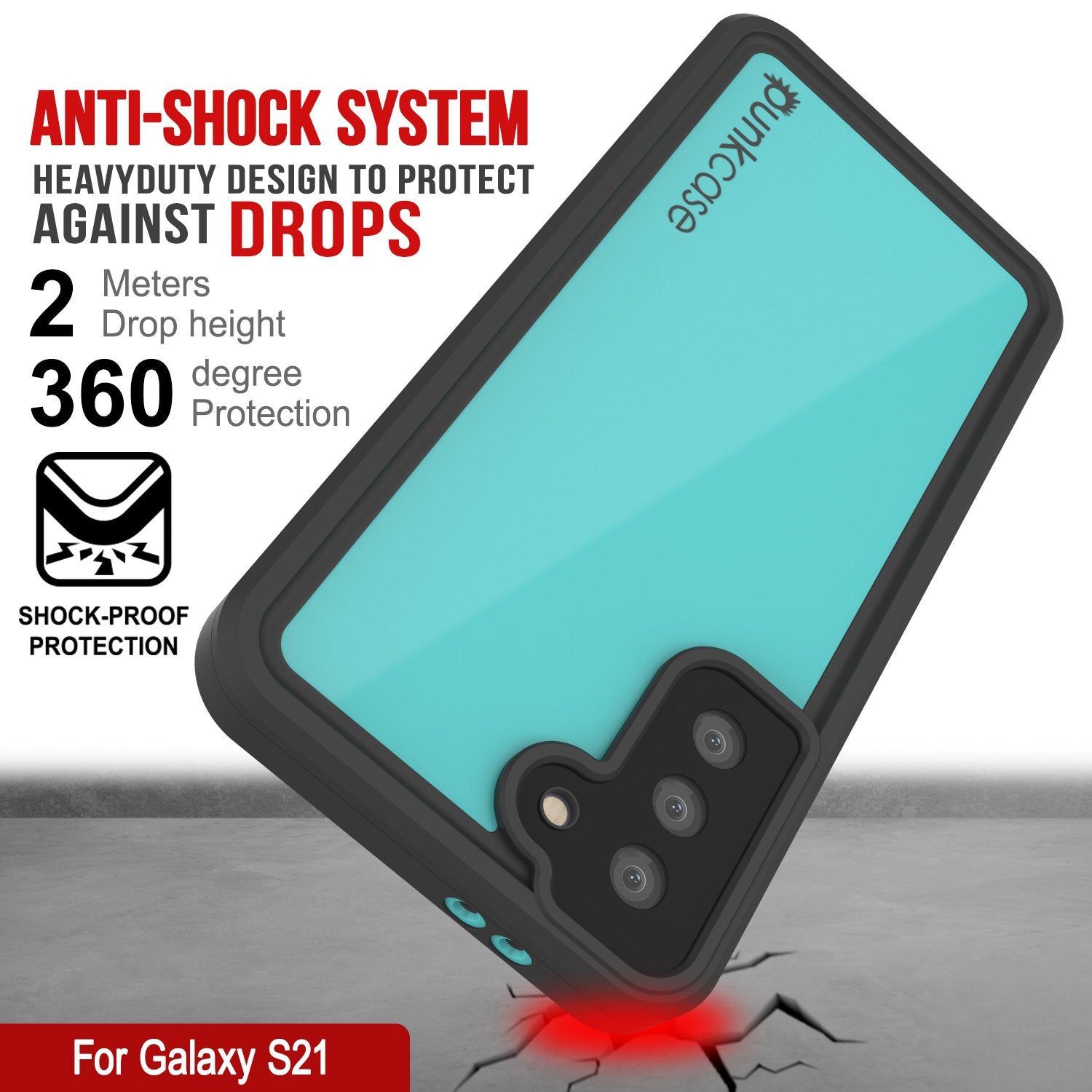 Galaxy S21 Waterproof Case PunkCase StudStar Teal Thin 6.6ft Underwater IP68 Shock/Snow Proof