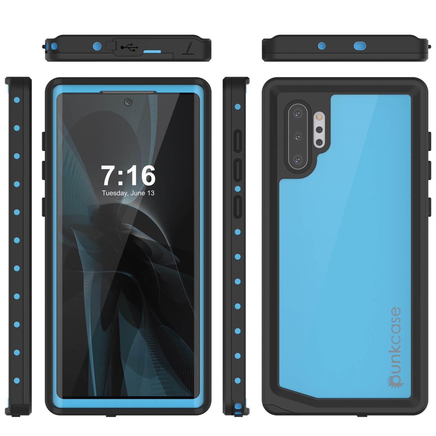 Galaxy Note 10+ Plus Waterproof Case, Punkcase Studstar Light Blue Thin Armor Cover