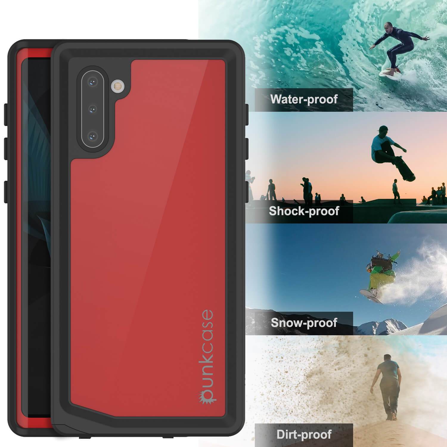 Galaxy Note 10 Waterproof Case, Punkcase Studstar Red Series Thin Armor Cover