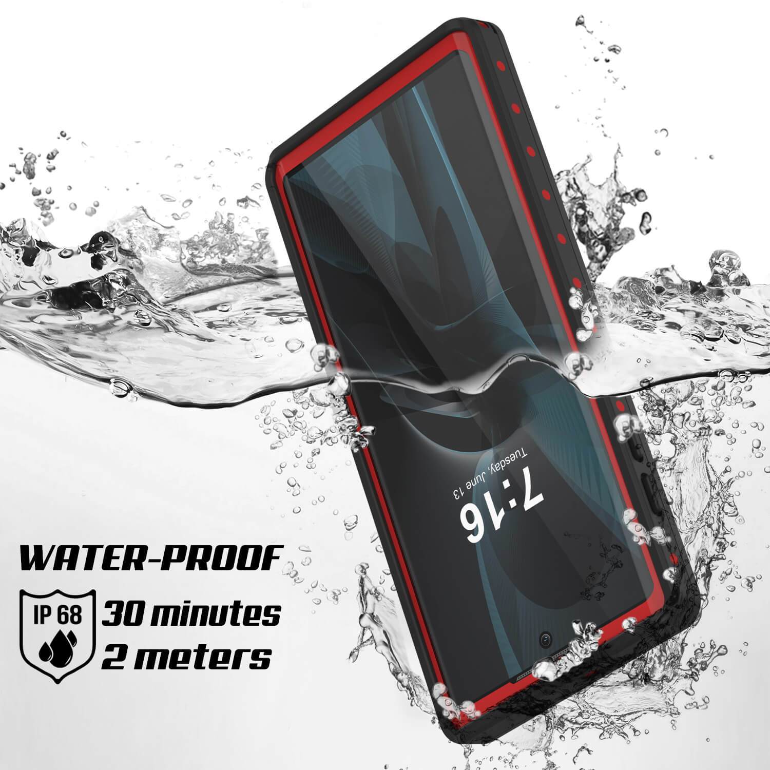 Galaxy Note 10 Waterproof Case, Punkcase Studstar Red Series Thin Armor Cover