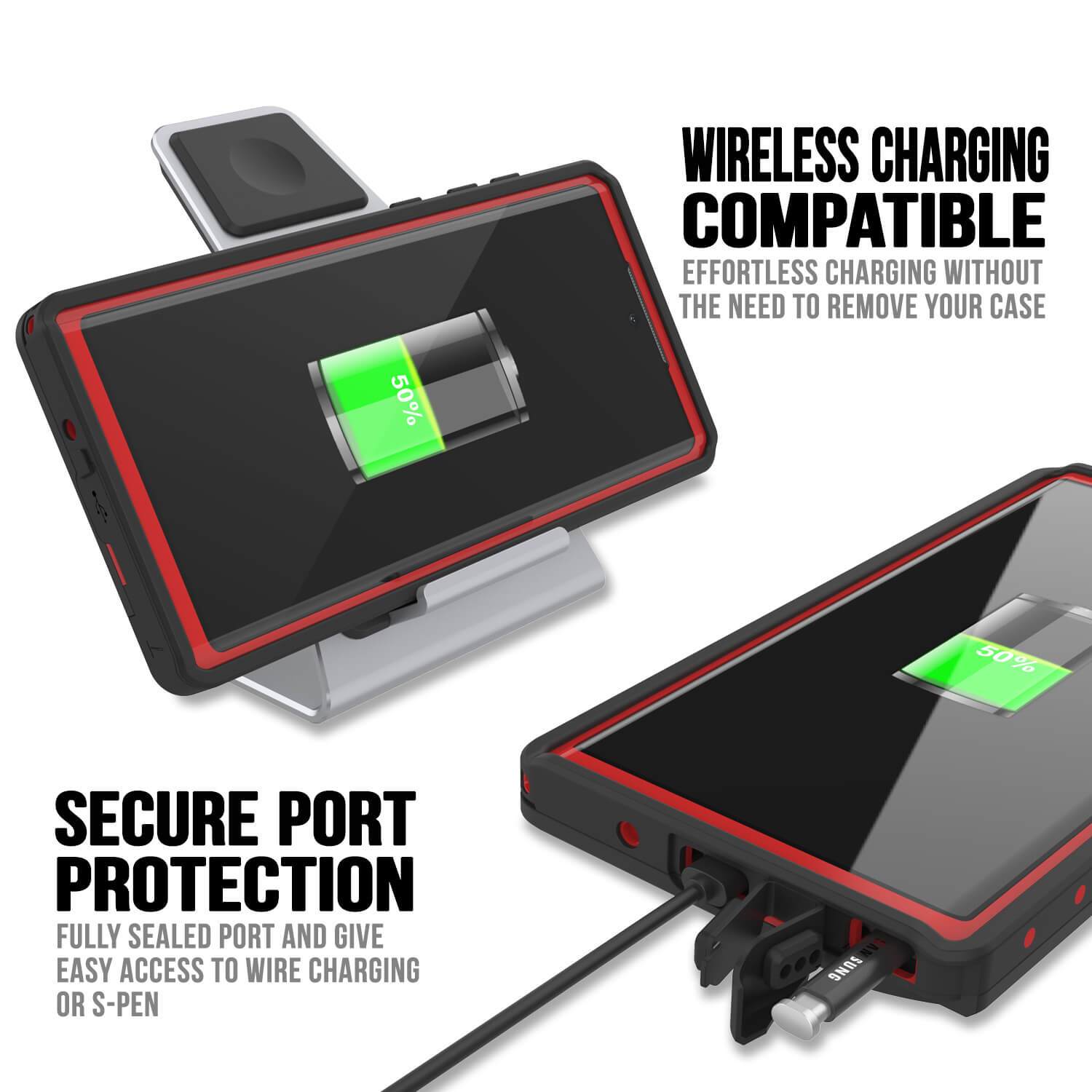 Galaxy Note 10 Waterproof Case, Punkcase Studstar Red Series Thin Armor Cover