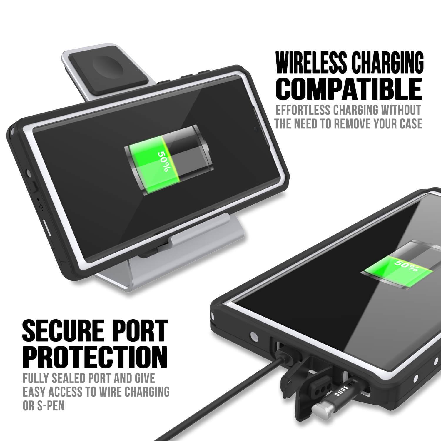 Galaxy Note 10 Waterproof Case, Punkcase Studstar White Thin Armor Cover