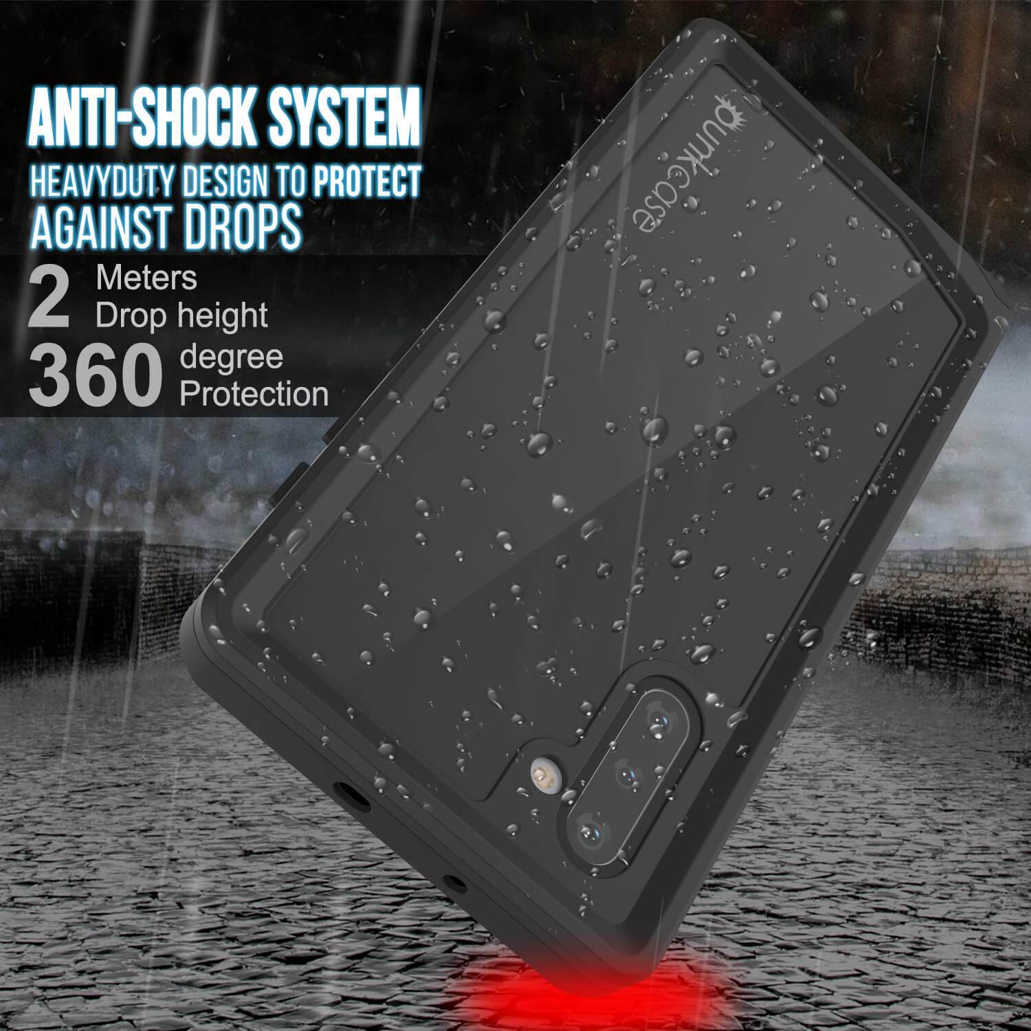 Galaxy Note 10 Waterproof Case, Punkcase Studstar Black Thin Armor Cover