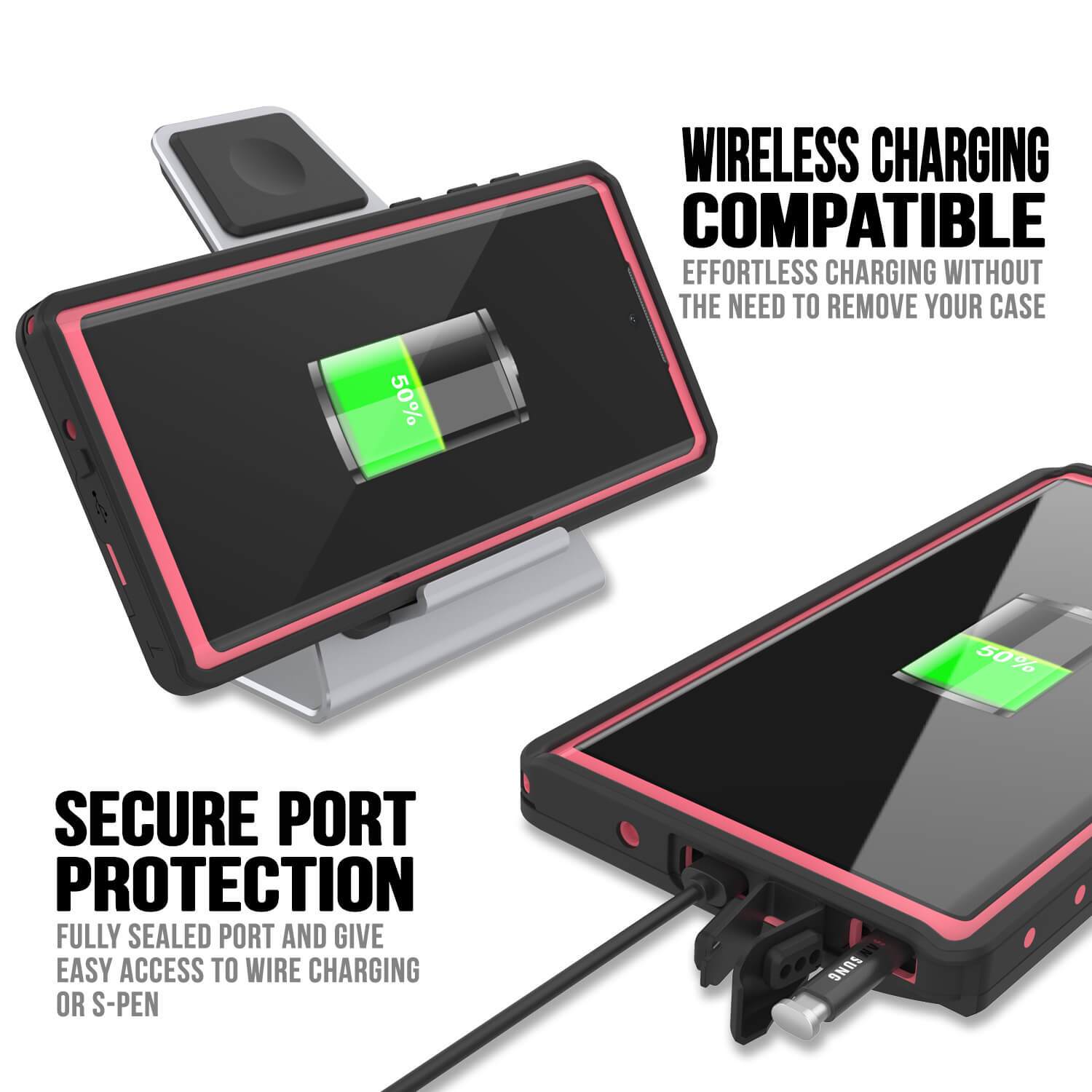 Galaxy Note 10 Waterproof Case, Punkcase Studstar Pink Thin Armor Cover