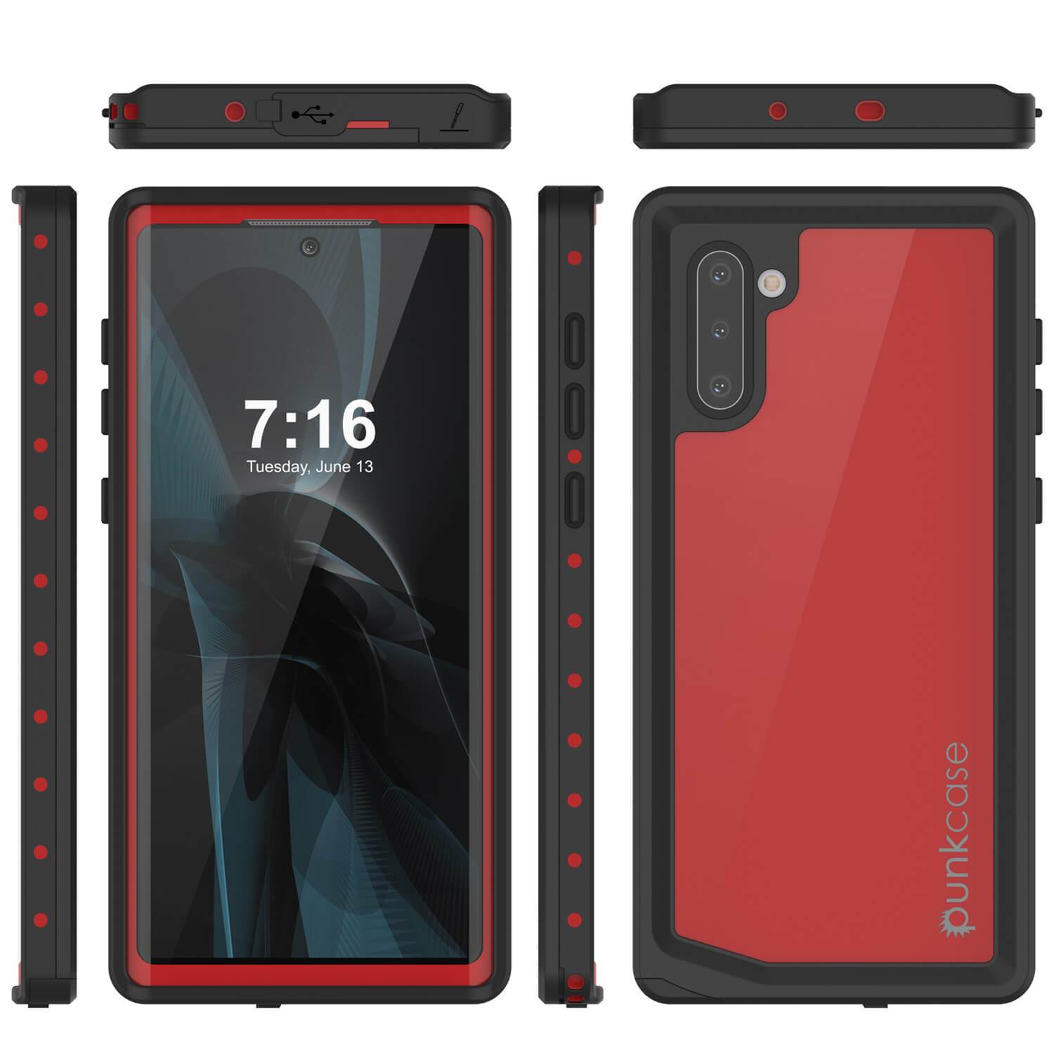 Galaxy Note 10 Waterproof Case, Punkcase Studstar Red Series Thin Armor Cover