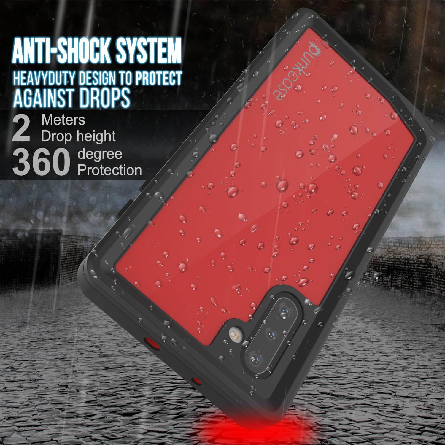 Galaxy Note 10 Waterproof Case, Punkcase Studstar Red Series Thin Armor Cover