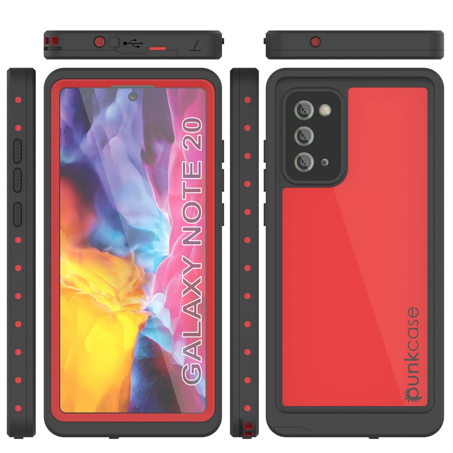 Galaxy Note 20 Waterproof Case, Punkcase Studstar Red Series Thin Armor Cover