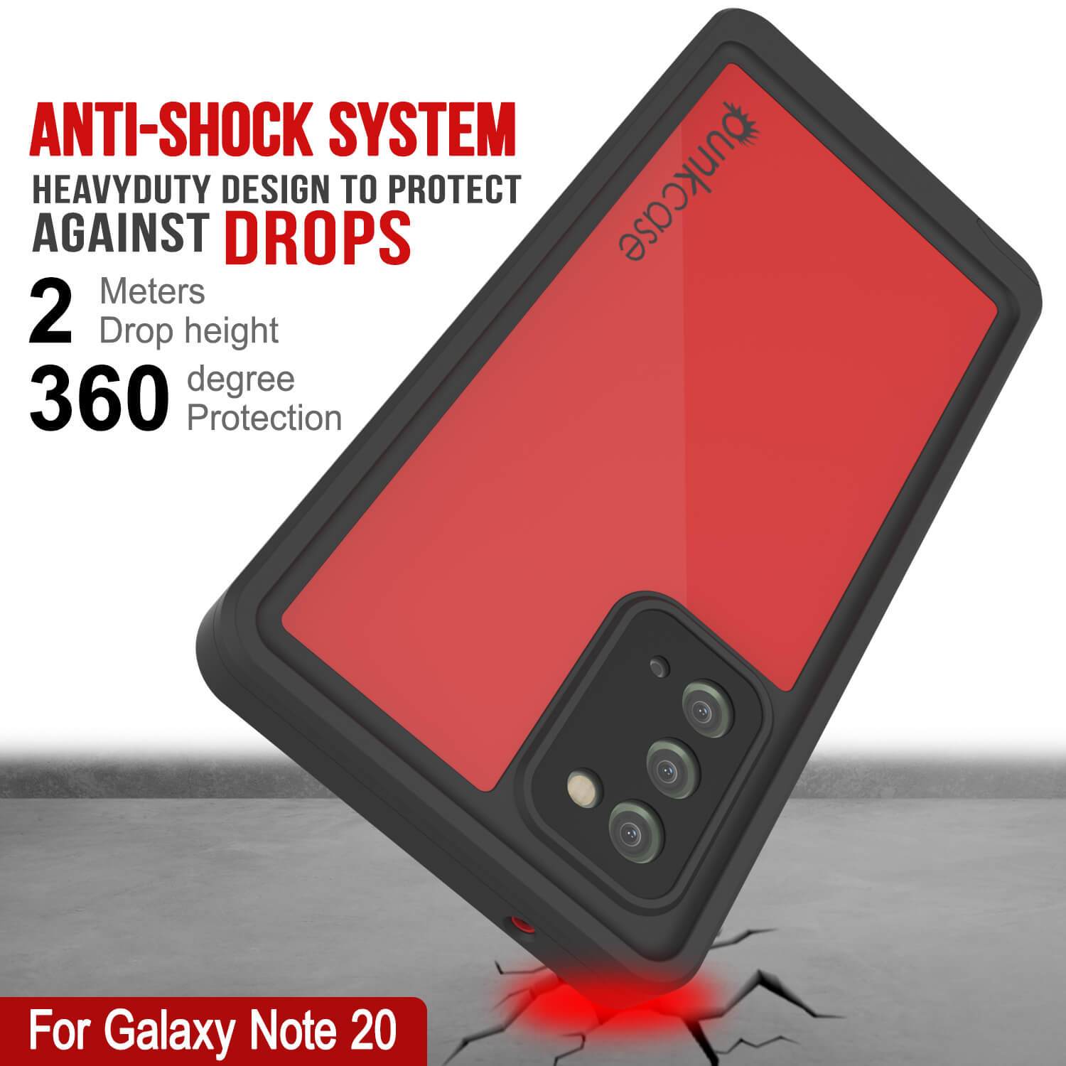 Galaxy Note 20 Waterproof Case, Punkcase Studstar Red Series Thin Armor Cover
