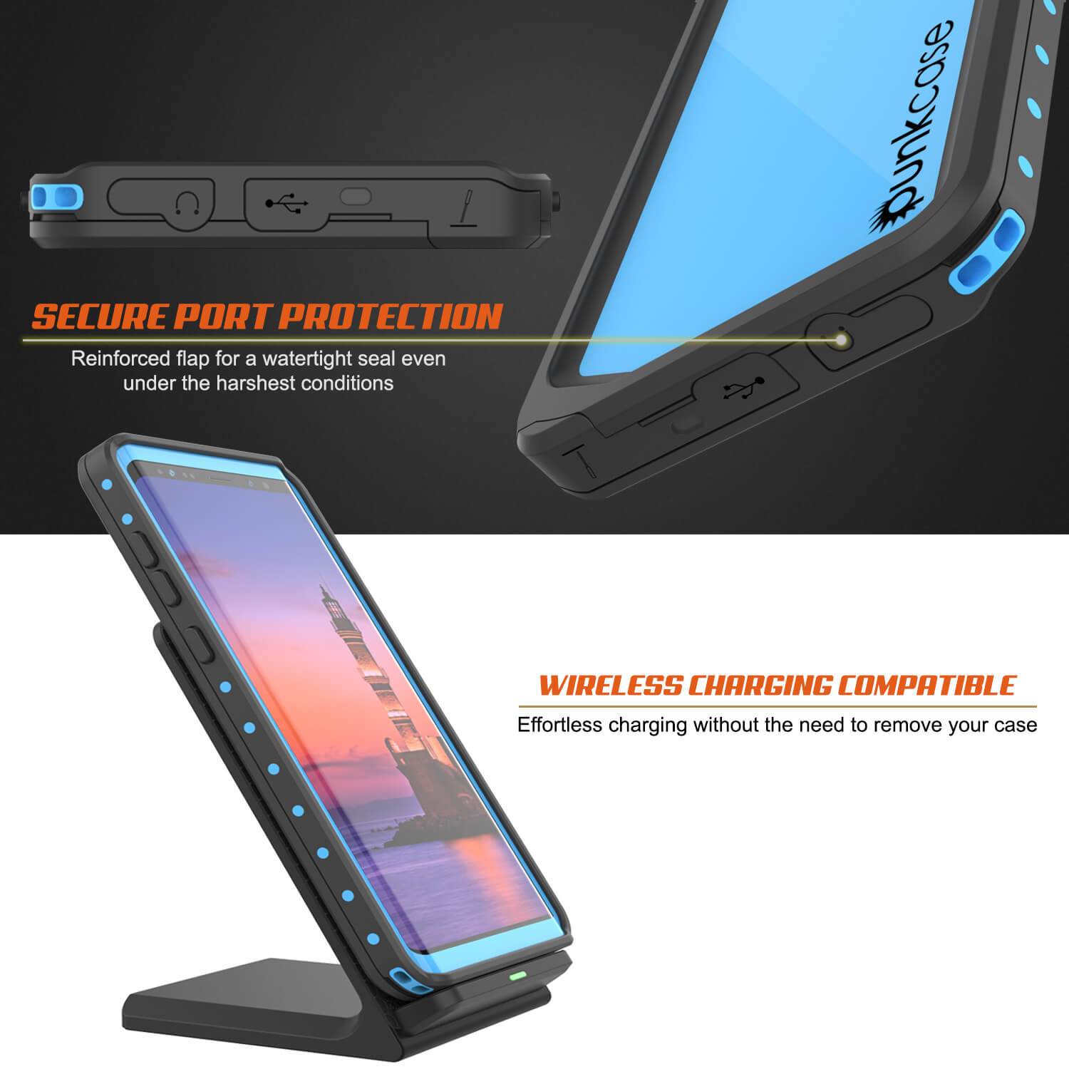 Galaxy Note 9 Waterproof Case PunkCase StudStar Light Blue