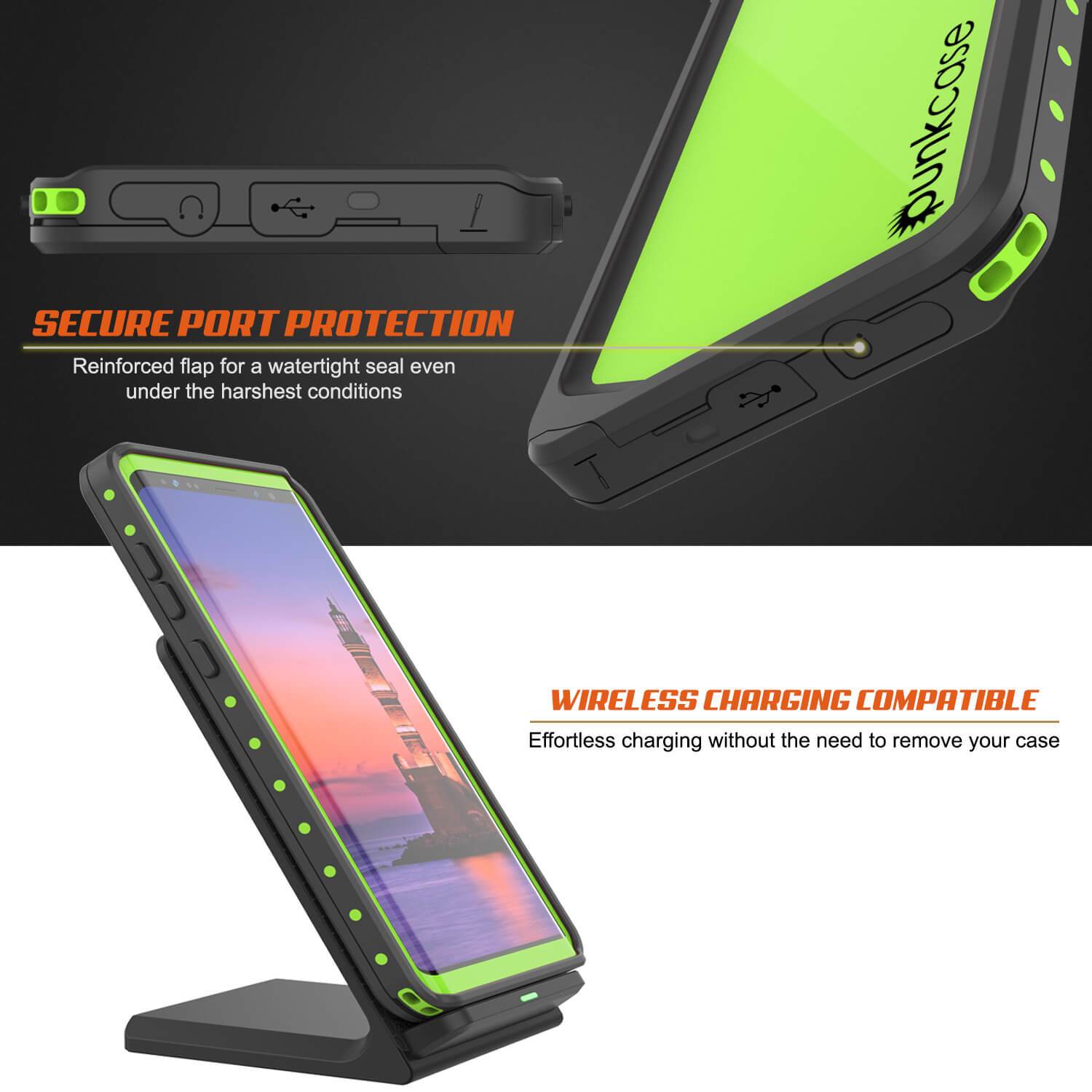 Galaxy Note 9 Waterproof Case PunkCase StudStar Light Green