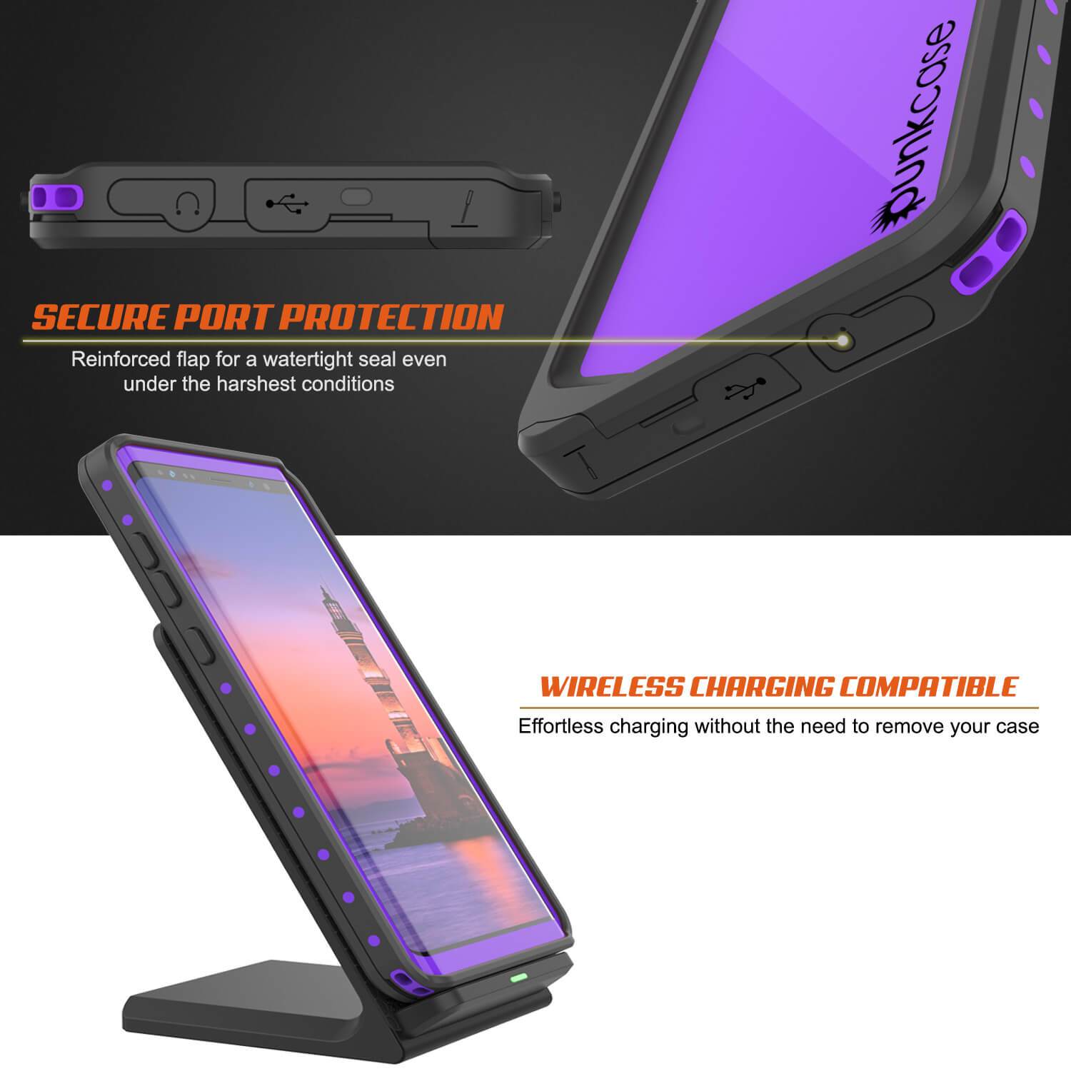 Galaxy Note 9 Waterproof Case PunkCase StudStar Purple