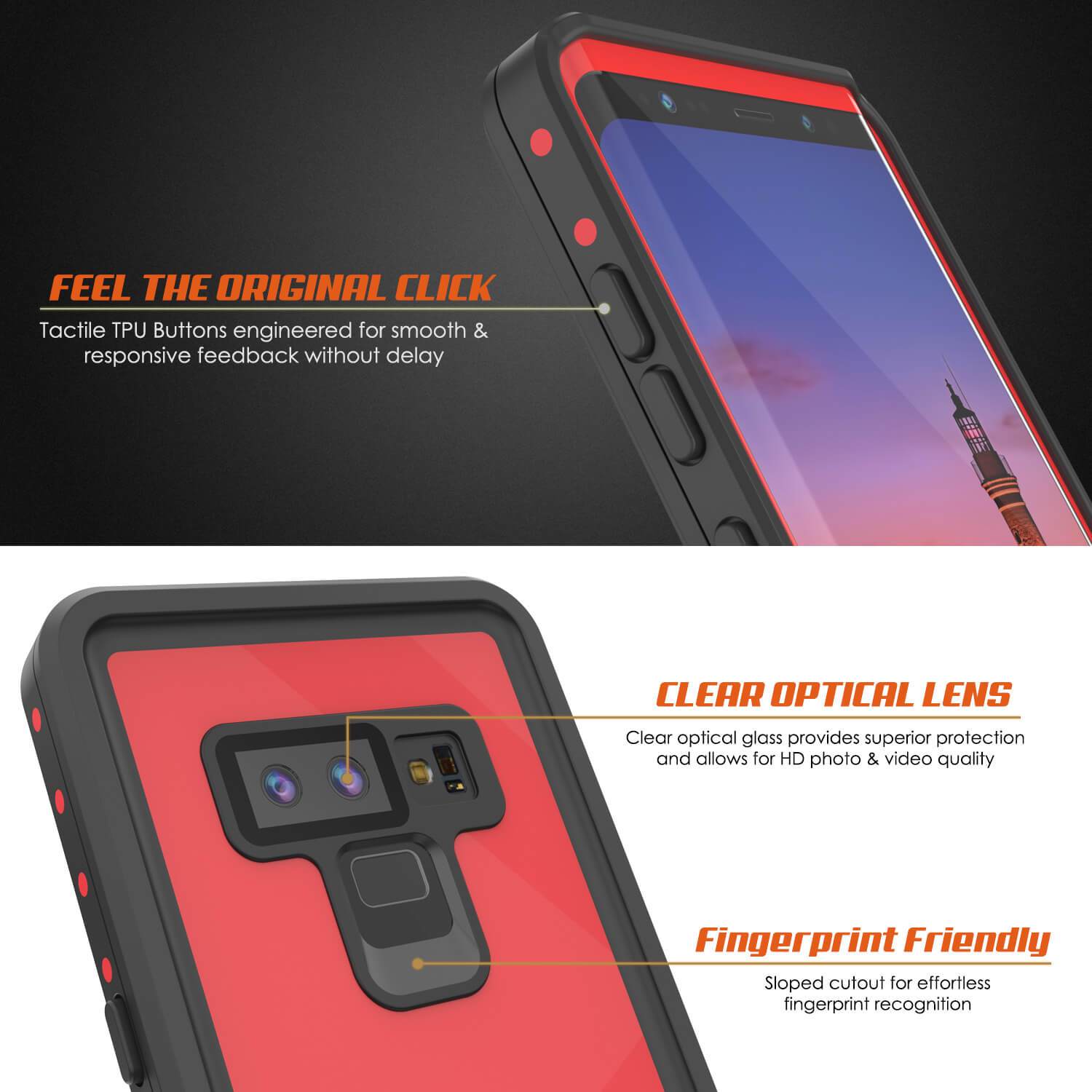 Galaxy Note 9 Waterproof Case PunkCase StudStar Red