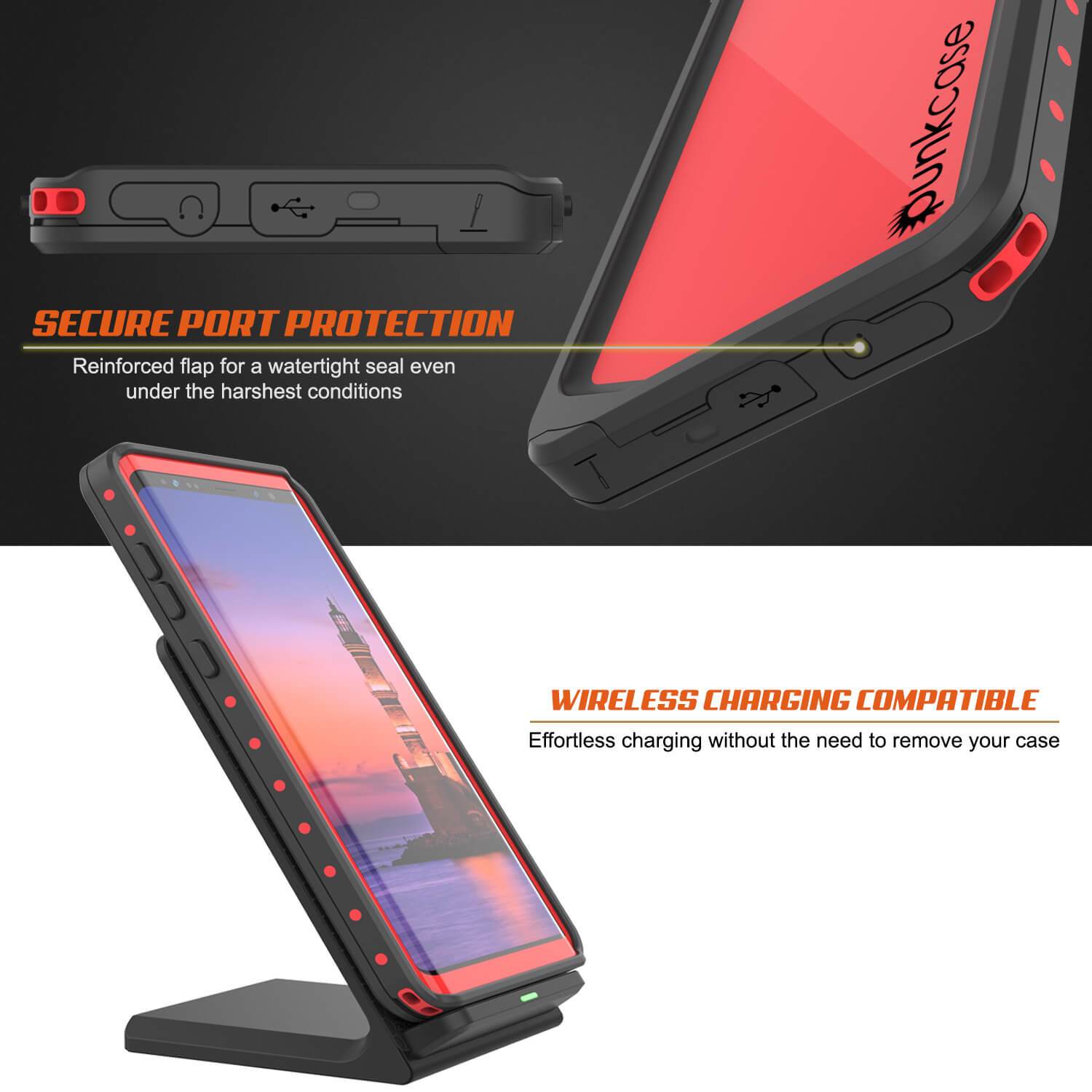 Galaxy Note 9 Waterproof Case PunkCase StudStar Red