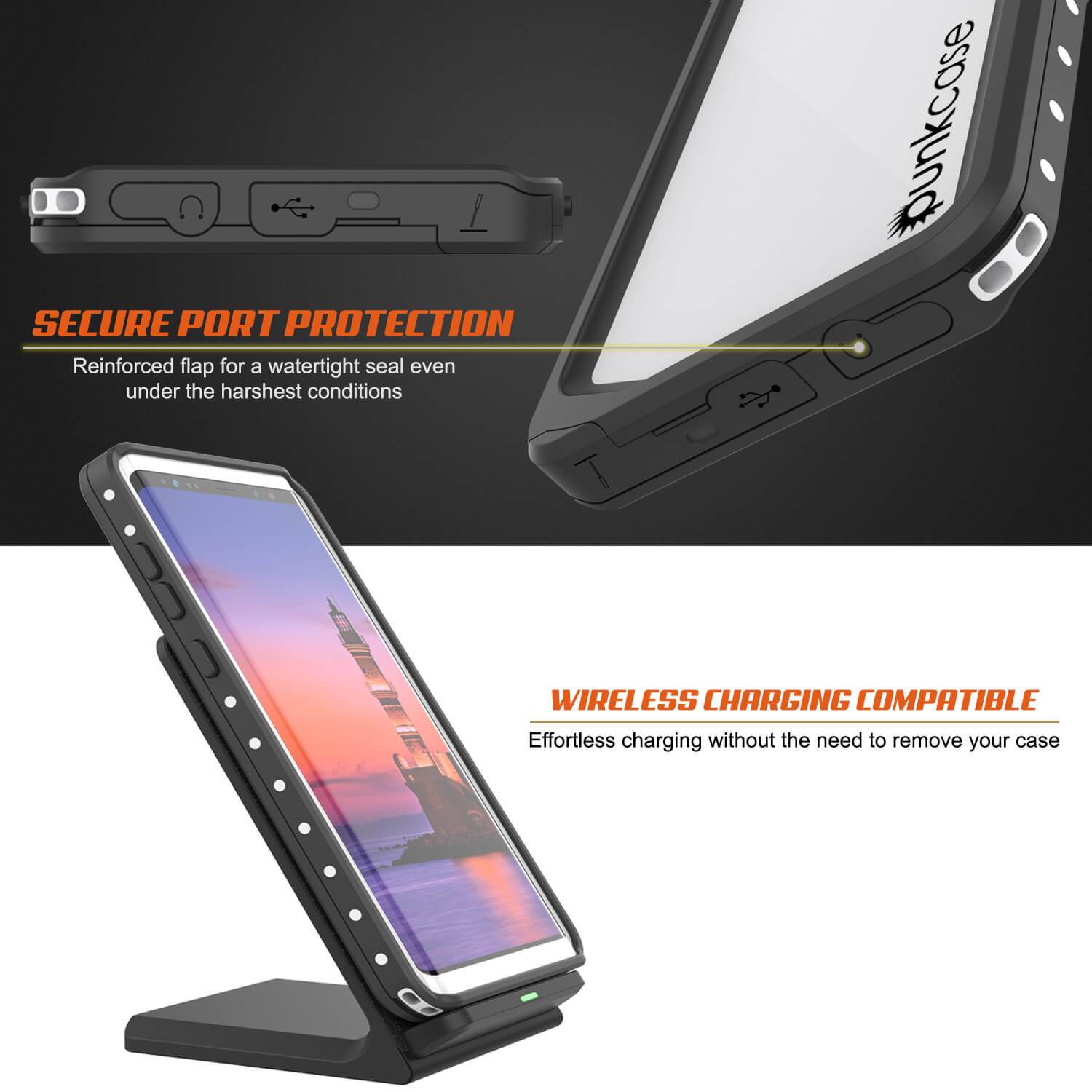 Galaxy Note 9 Waterproof Case, PunkСase StudStar White