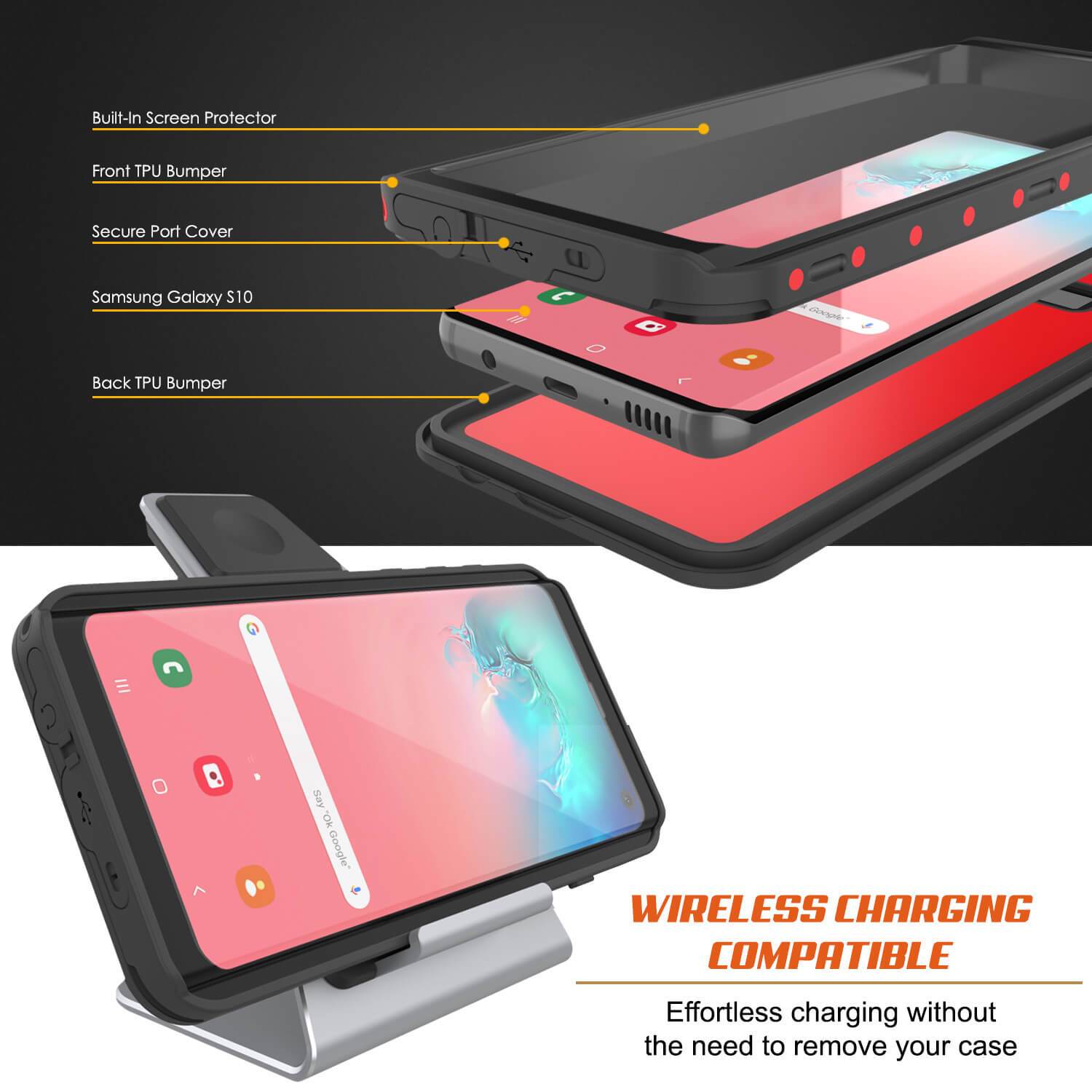 Galaxy S10 Waterproof Case PunkCase StudStar Red Thin 6.6ft Underwater IP68 Shock/Snow Proof