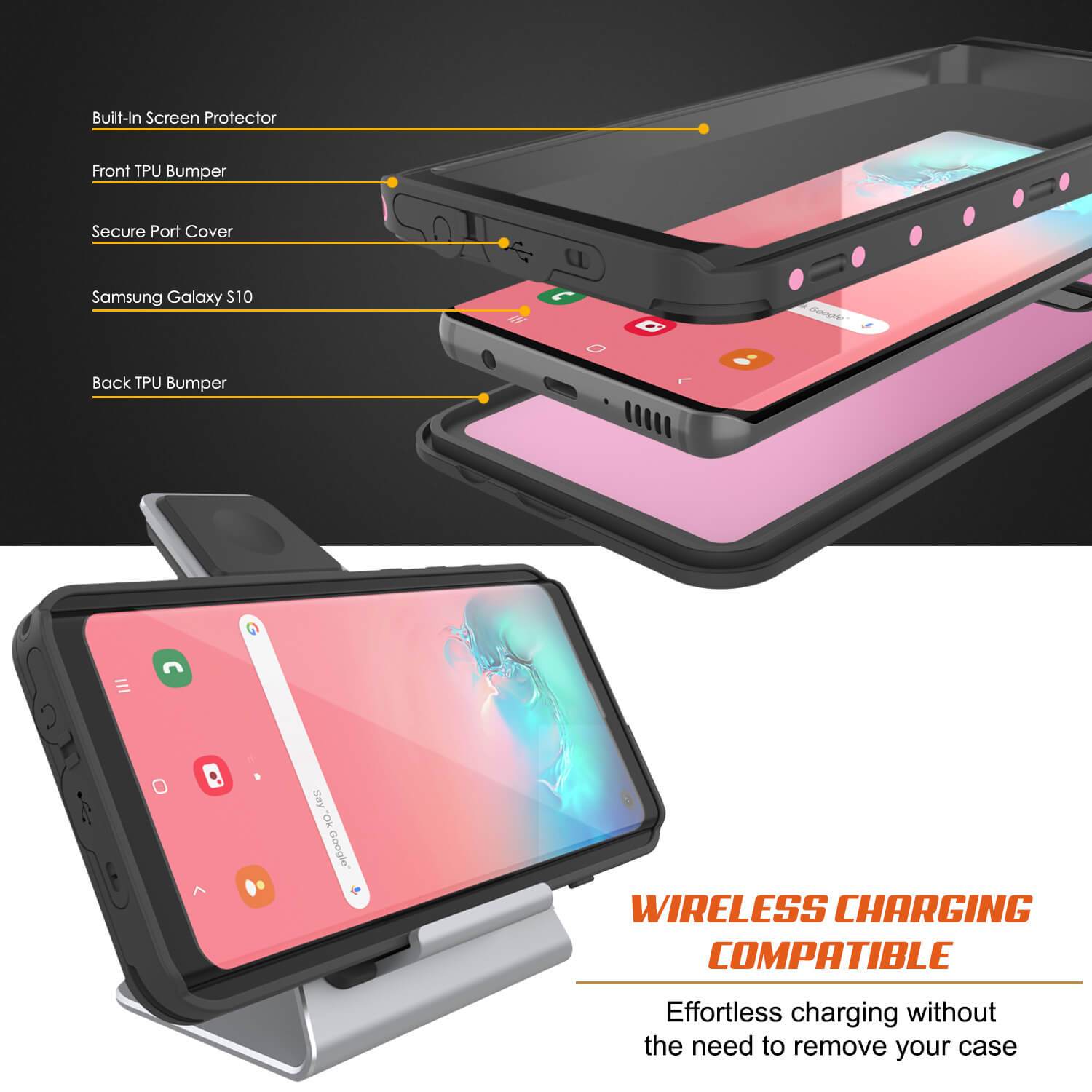 Galaxy S10 Waterproof Case PunkCase StudStar Pink Thin 6.6ft Underwater IP68 Shock/Snow Proof