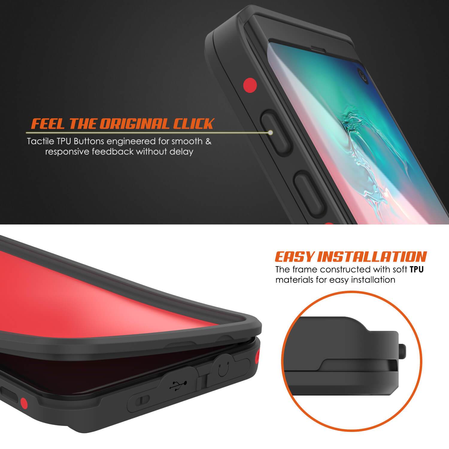 Galaxy S10 Waterproof Case PunkCase StudStar Red Thin 6.6ft Underwater IP68 Shock/Snow Proof