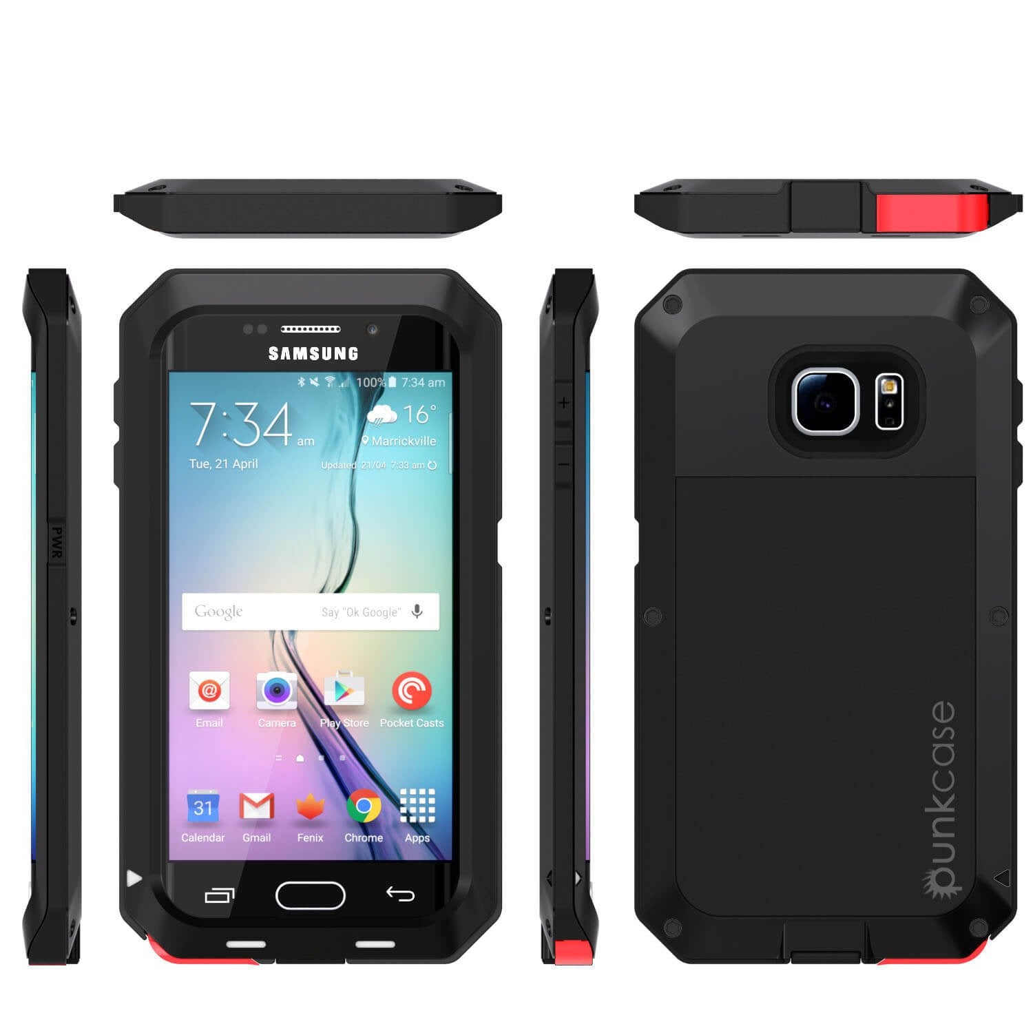 Galaxy S7 EDGE Case, PUNKcase Metallic Black Shockproof Slim Metal Armor Case