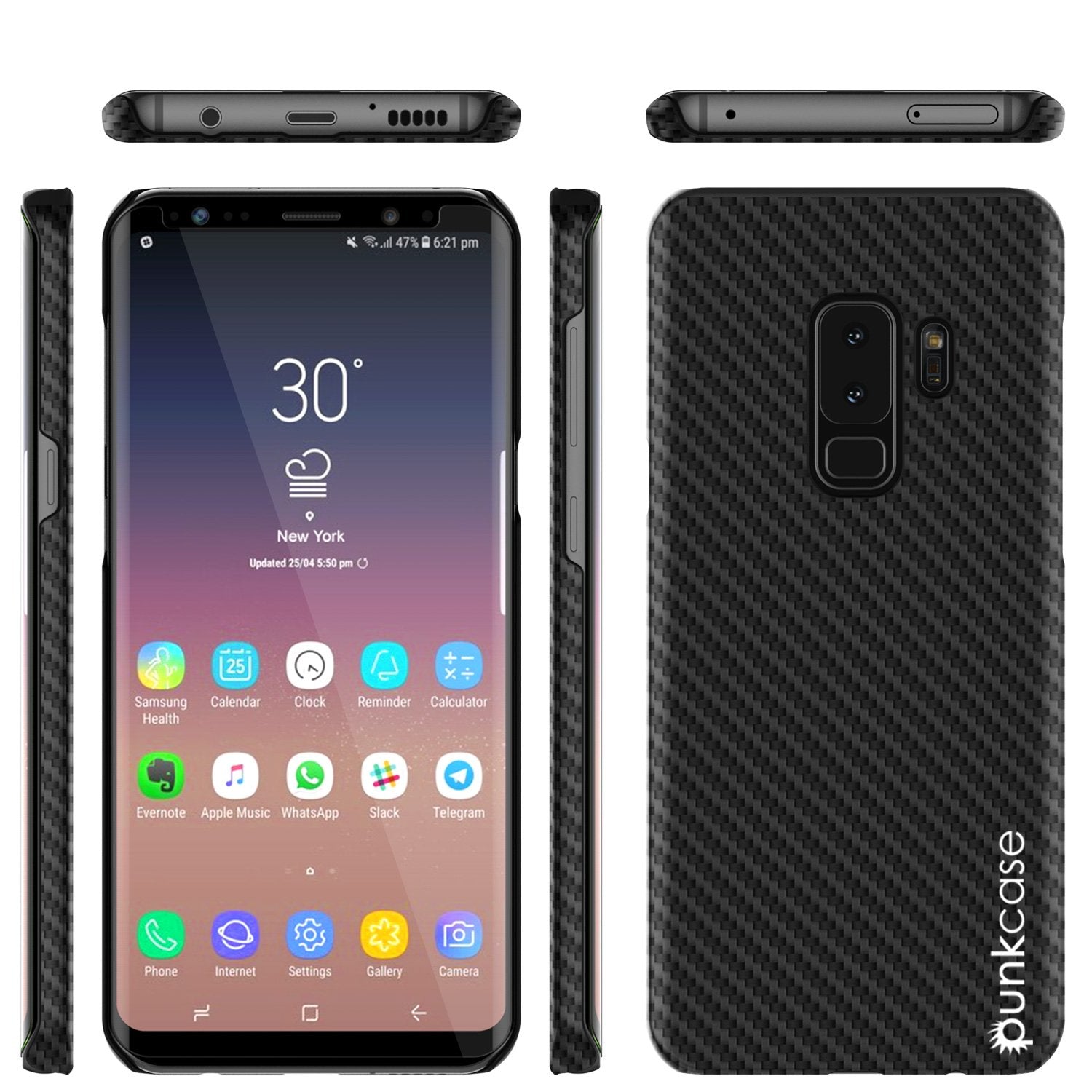 Galaxy S9 Plus Case, Punkcase CarbonShield, Heavy Duty & Ultra Thin 2 Piece Dual Layer PU Leather Jet Black Cover