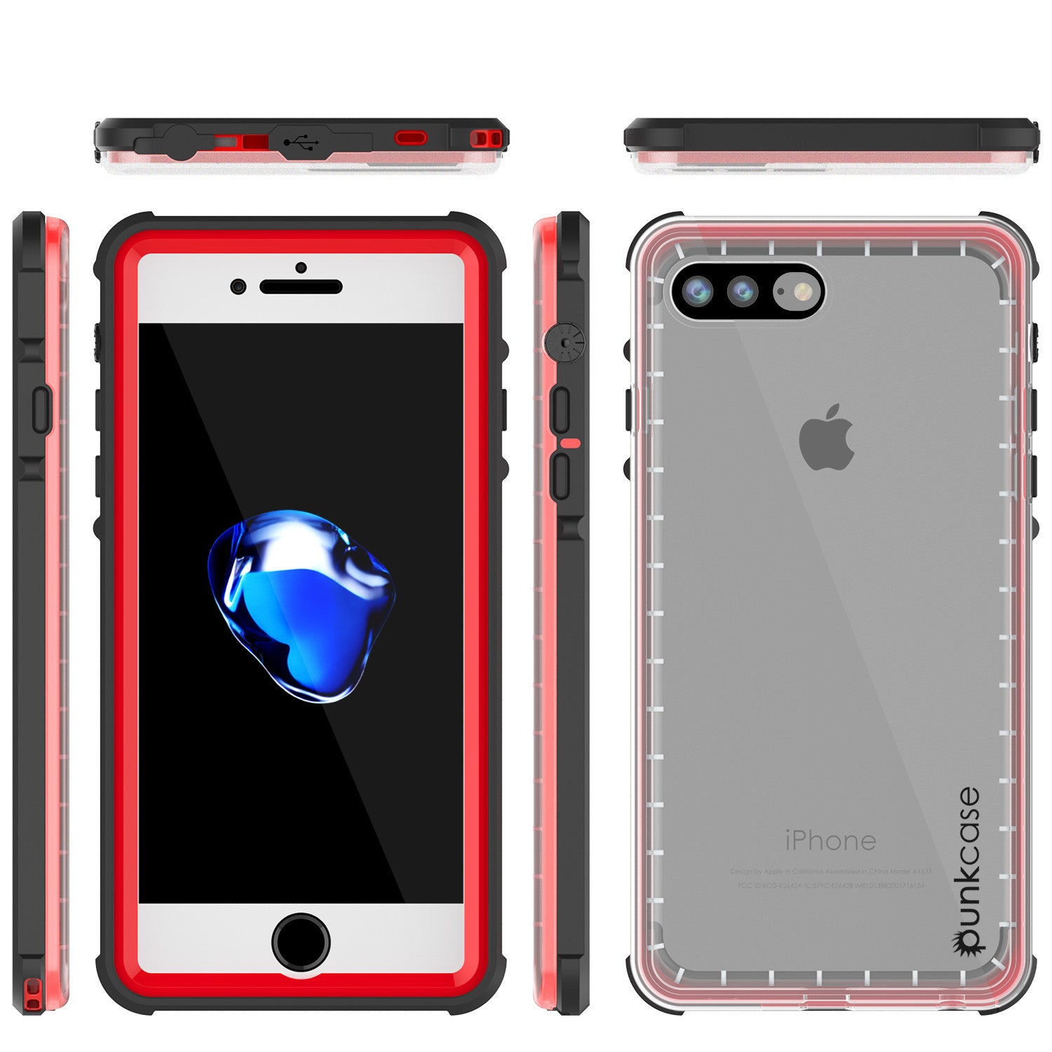 PUNKCASE - Crystal Series Waterproof Case for Apple IPhone 7+ Plus | Red