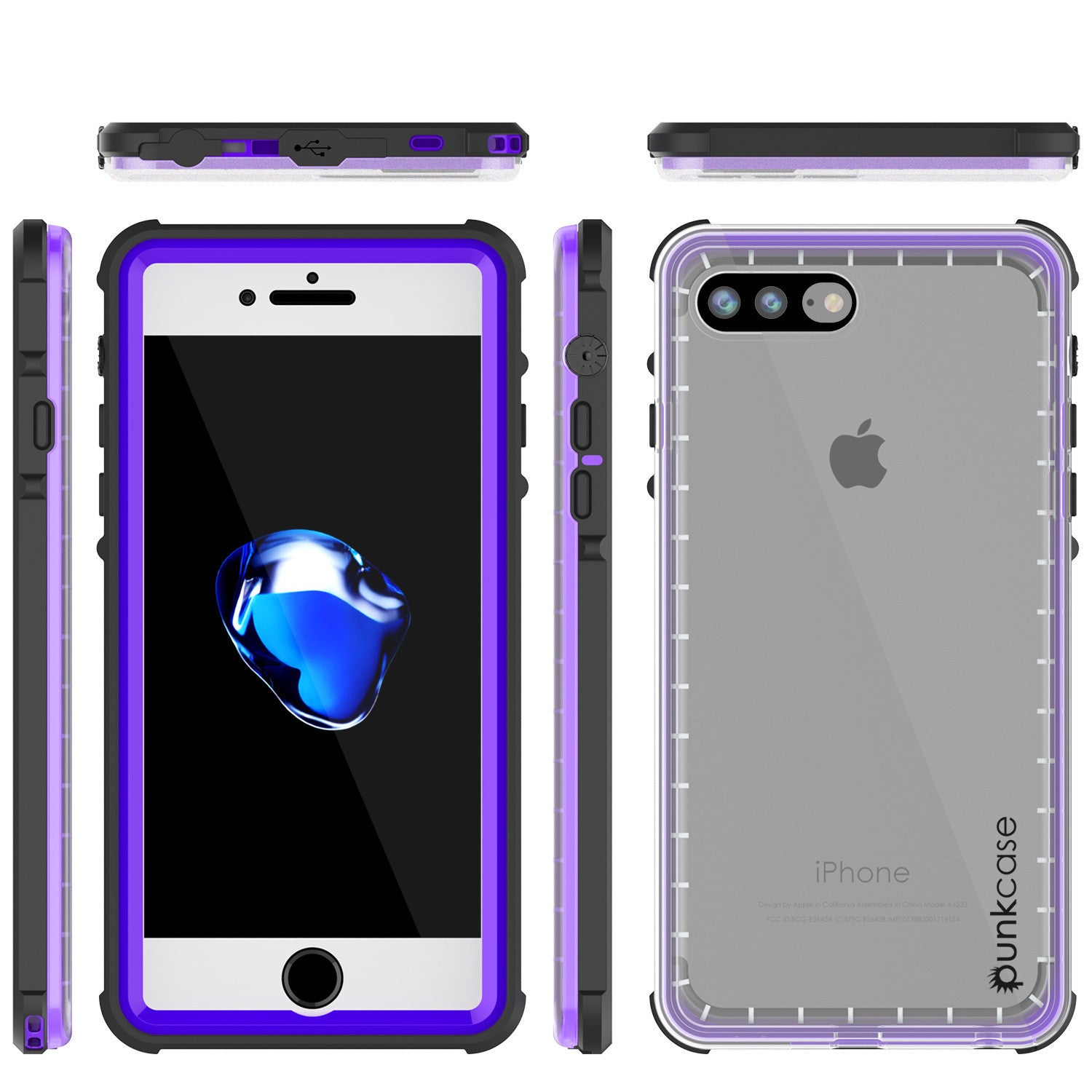 iPhone 7+ Plus Waterproof Case, PUNKcase CRYSTAL Purple W/ Attached Screen Protector | Warranty