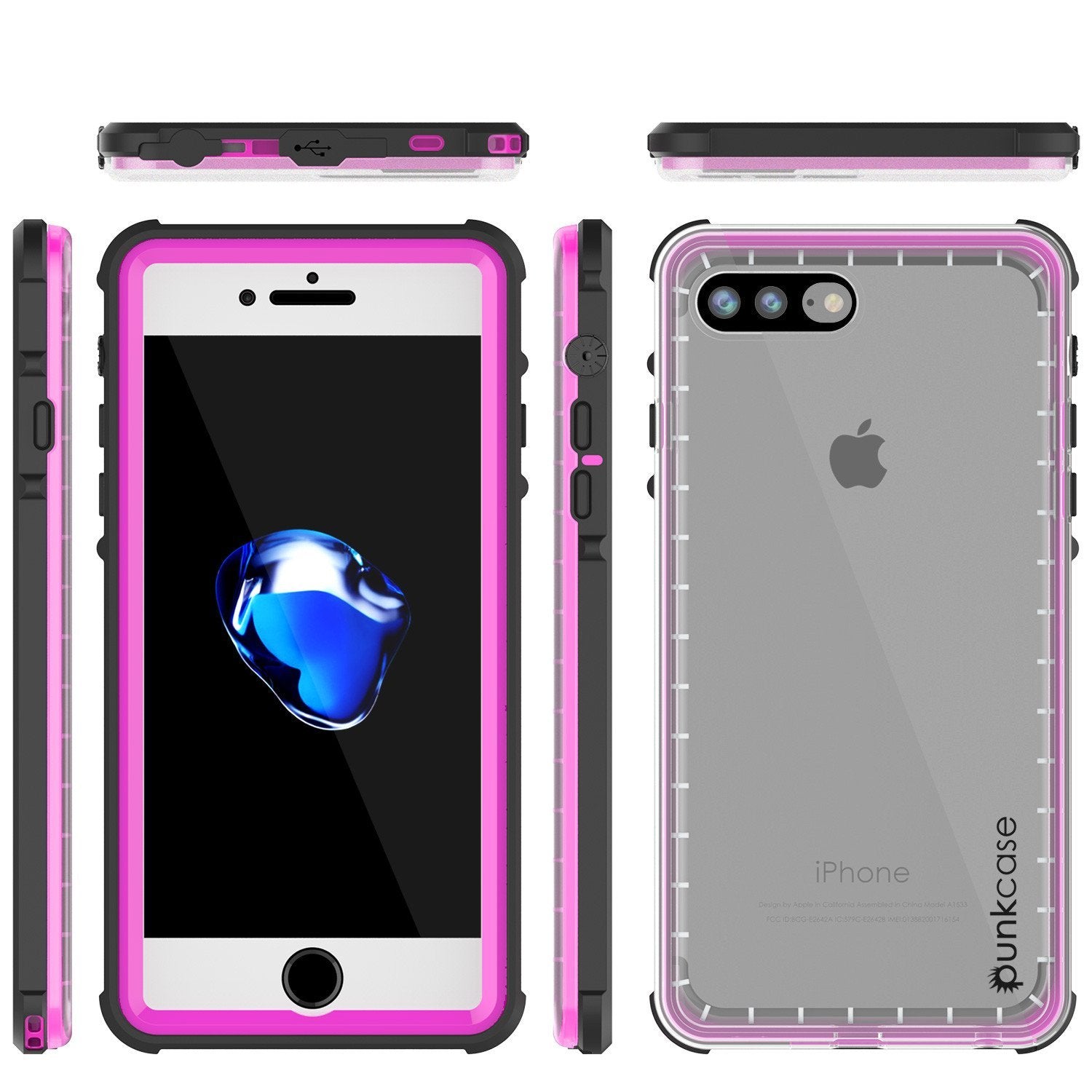 iPhone 8+ Plus Waterproof Case, PUNKcase CRYSTAL Pink W/ Attached Screen Protector | Warranty