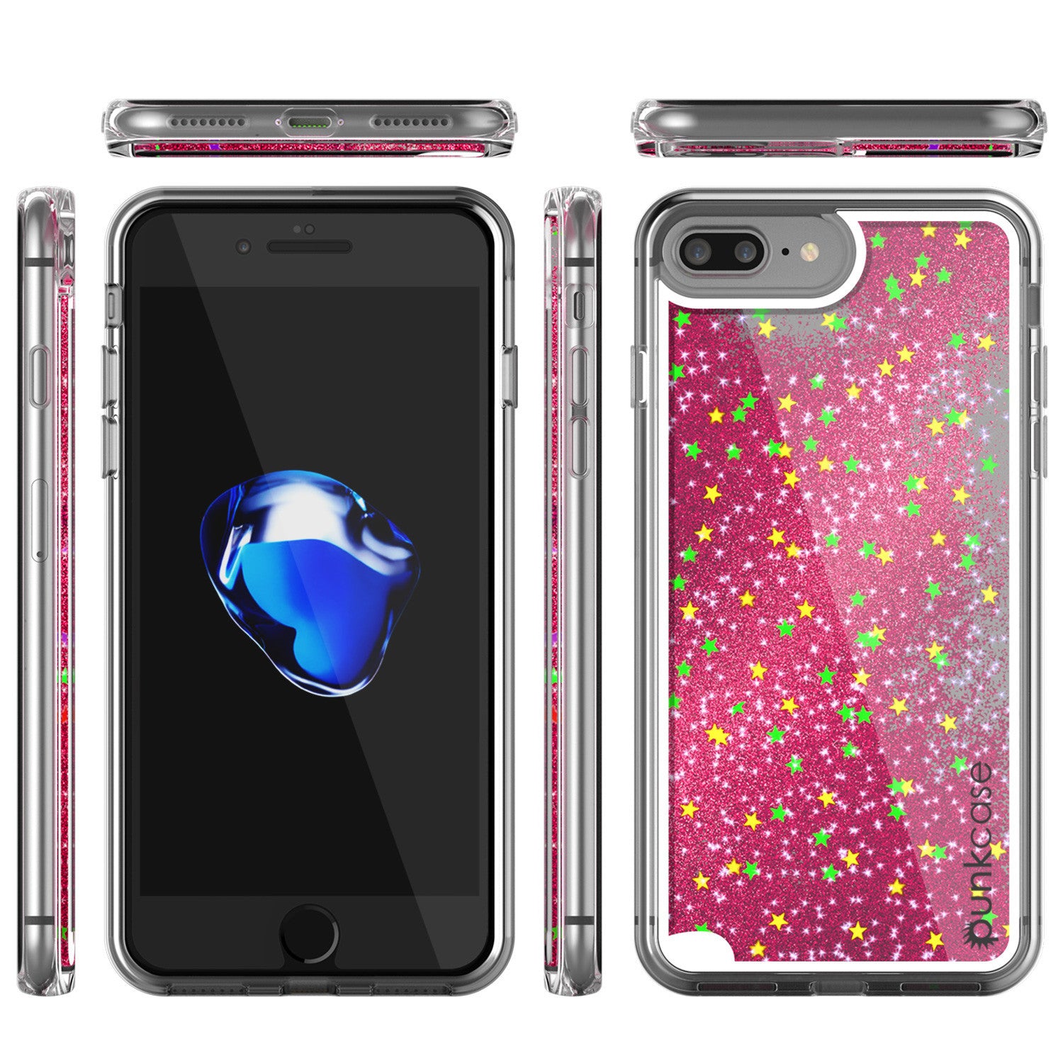 iPhone 7 Plus Case, PunkCase LIQUID Pink Series, Protective Dual Layer Floating Glitter Cover