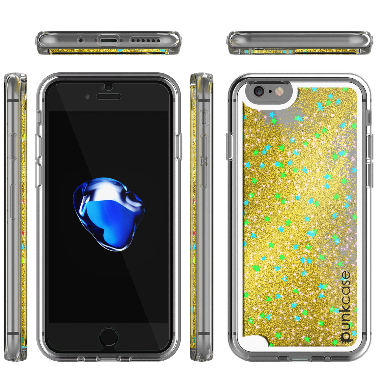 iPhone 7 Case, PunkCase LIQUID Gold Series, Protective Dual Layer Floating Glitter Cover
