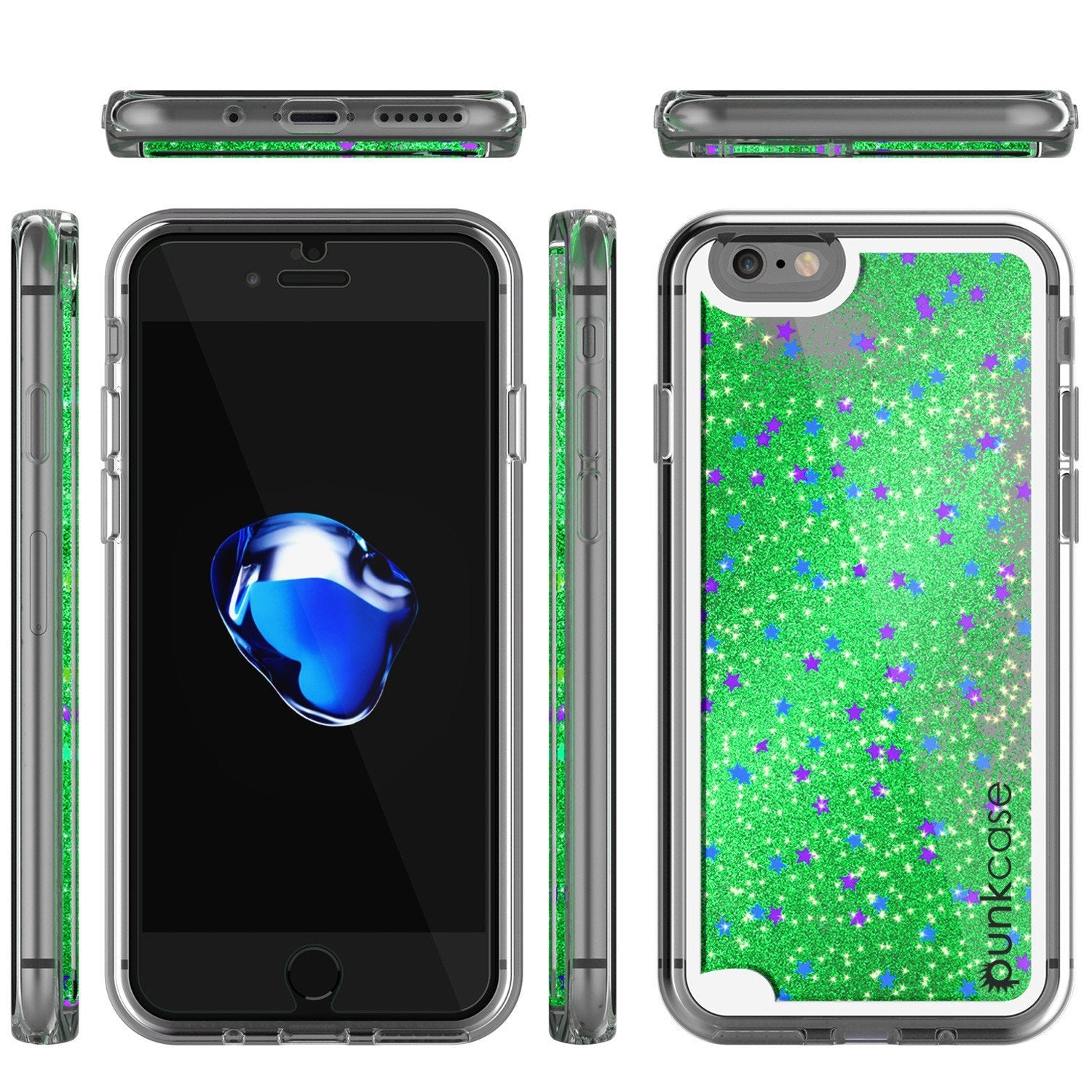 iPhone 8 Case, PunkCase LIQUID Green Series, Protective Dual Layer Floating Glitter Cover
